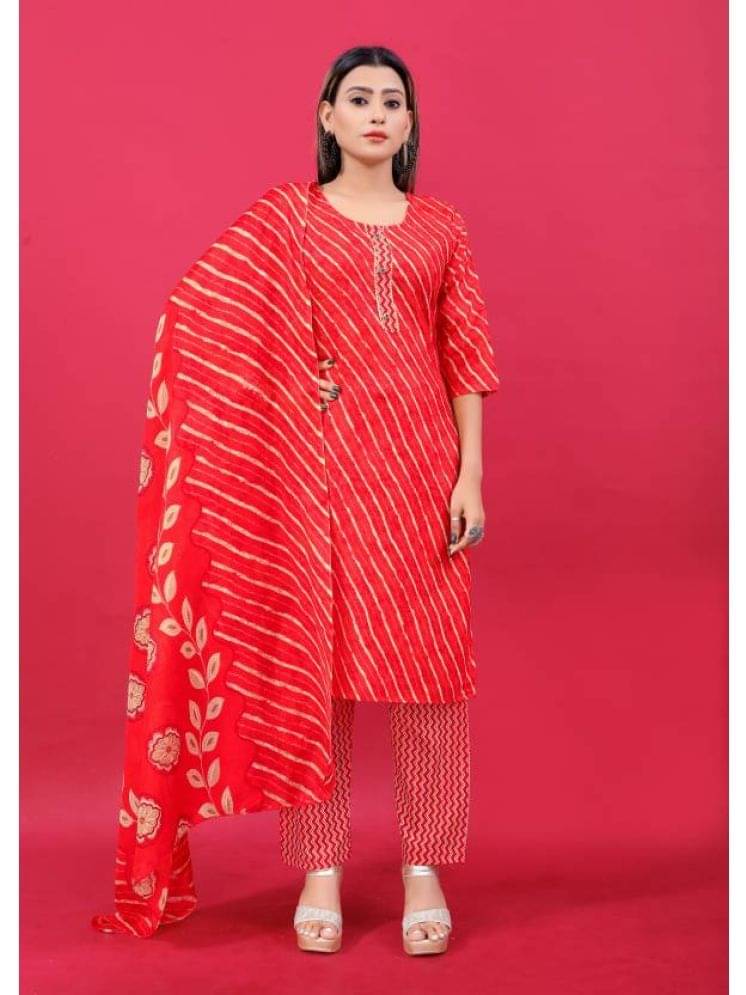 INDIAN SILKS Cotton Striped Kurti With Pants Women's Stitched Salwar Suit - Red ( Pack of 1 ) INDIAN SILKS Cotton Striped Kurti With Pants Women's Stitched Salwar Suit - Red ( Pack of 1 )
