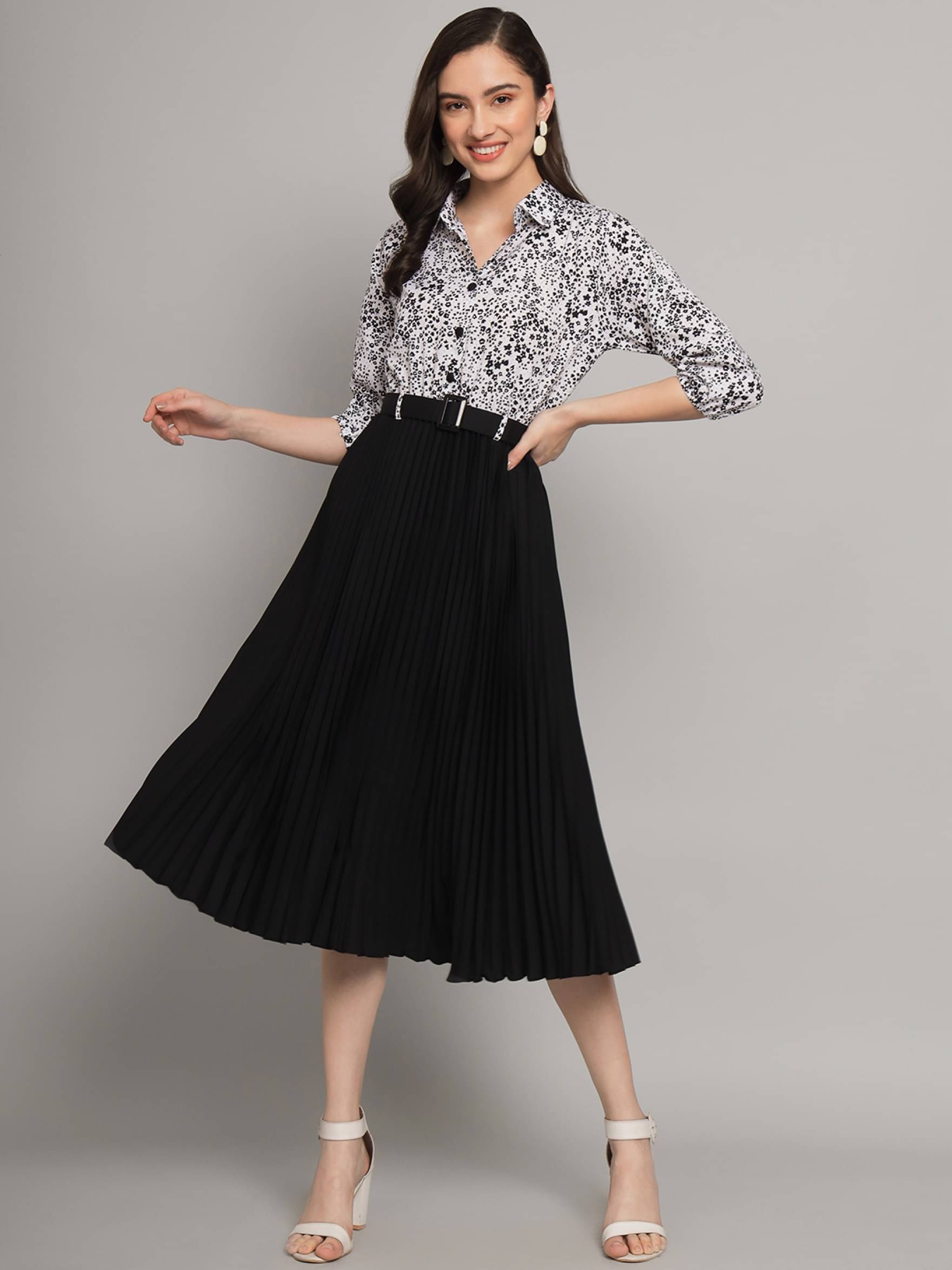     			JASH CREATION Women Polyester Printed Fit & Flare Dress ( Black )