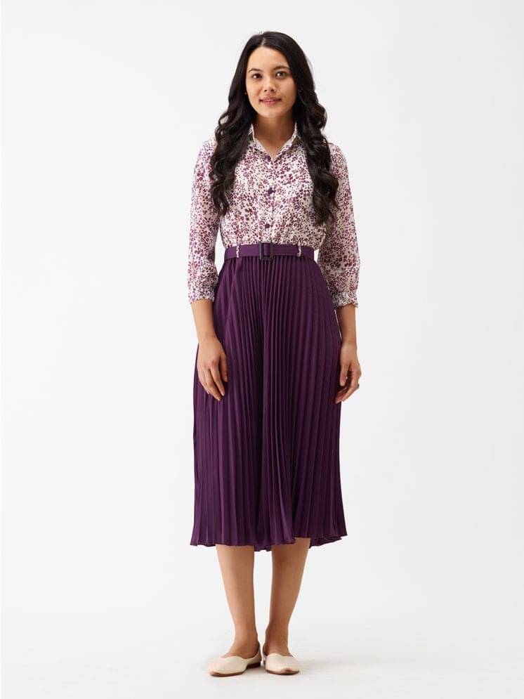 JASH CREATION Polyester Printed Midi Women's Fit & Flare Dress - Purple ( Pack of 1 ) JASH CREATION Polyester Printed Midi Women's Fit & Flare Dress - Purple ( Pack of 1 )