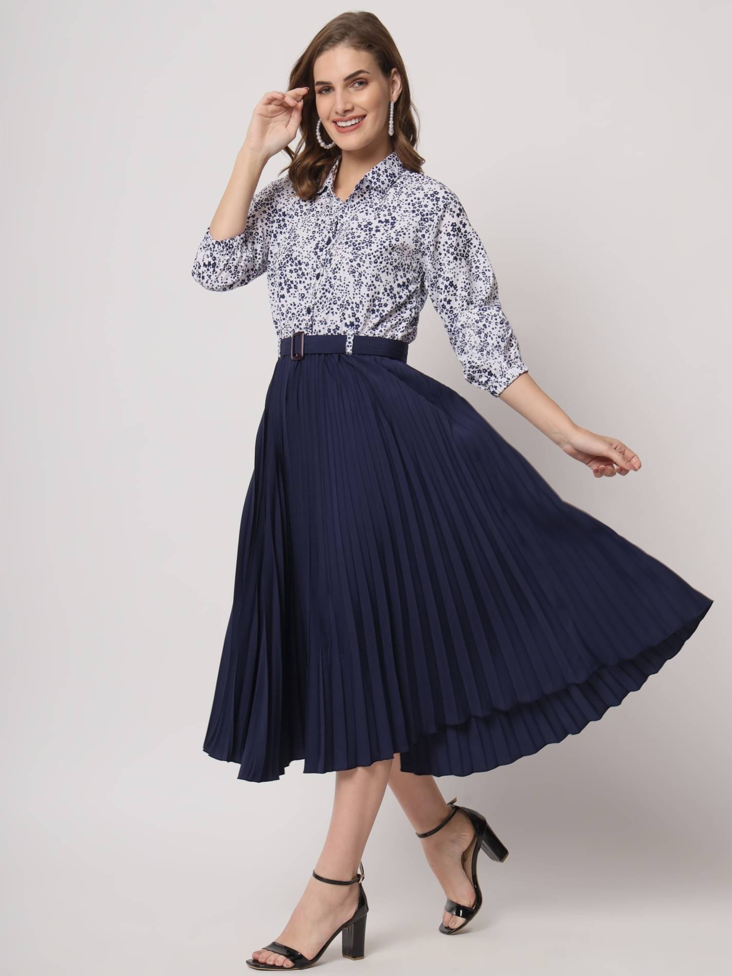 JASH CREATION Polyester Printed Midi Women's Fit & Flare Dress - Blue ( Pack of 1 ) JASH CREATION Polyester Printed Midi Women's Fit & Flare Dress - Blue ( Pack of 1 )