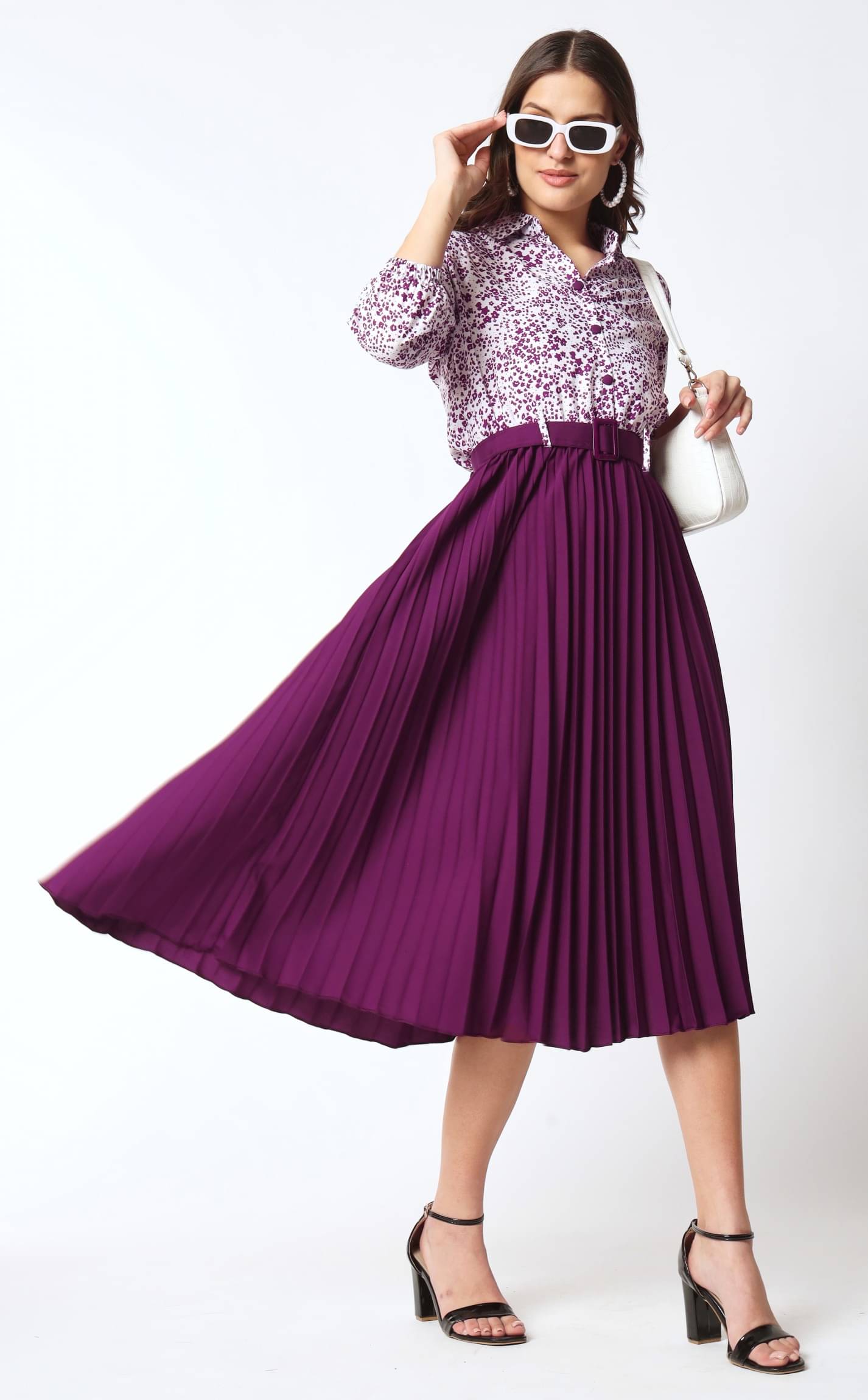 JASH CREATION Polyester Printed Midi Women's Fit & Flare Dress - Purple ( Pack of 1 ) JASH CREATION Polyester Printed Midi Women's Fit & Flare Dress - Purple ( Pack of 1 )