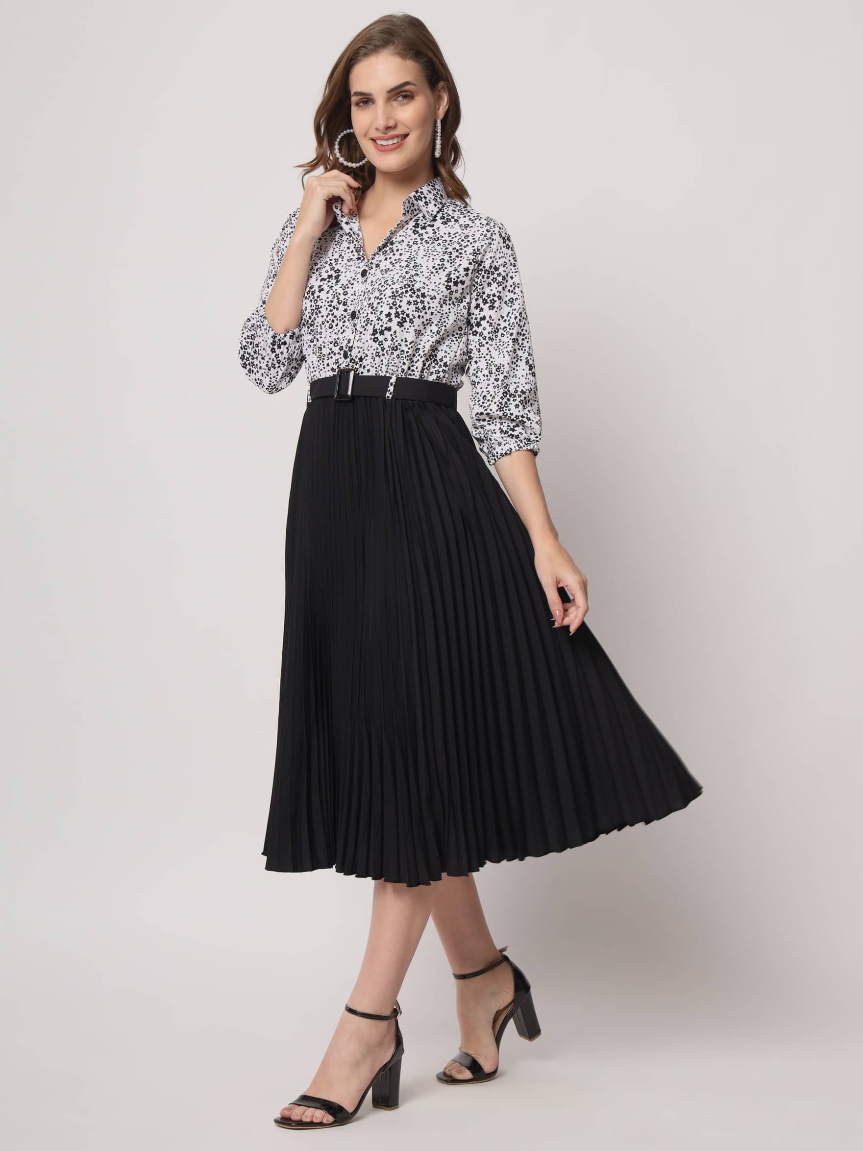 JASH CREATION Polyester Printed Midi Women's Fit & Flare Dress - Black ( Pack of 1 ) JASH CREATION Polyester Printed Midi Women's Fit & Flare Dress - Black ( Pack of 1 )