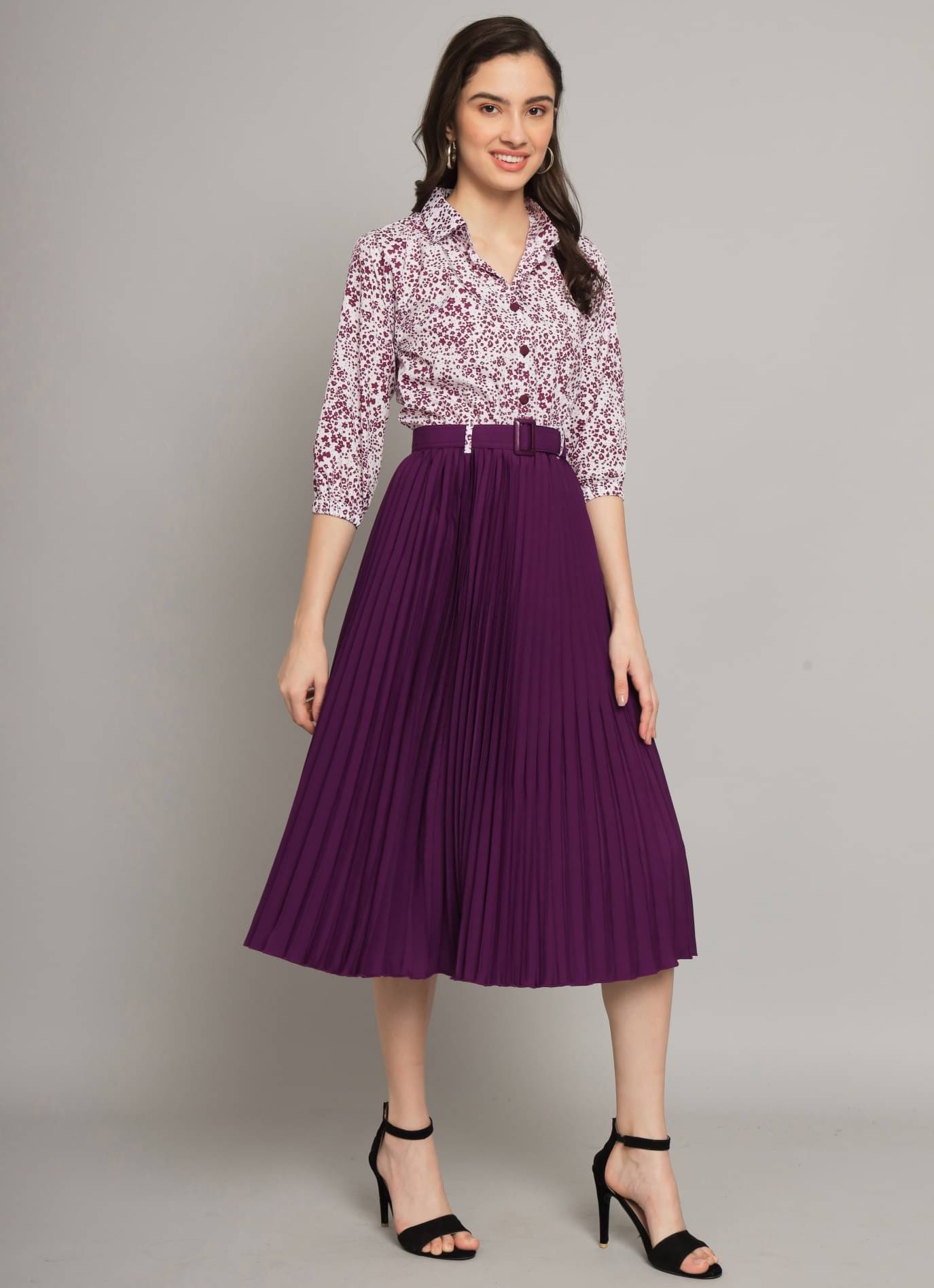 JASH CREATION Polyester Printed Midi Women's Fit & Flare Dress - Purple ( Pack of 1 ) JASH CREATION Polyester Printed Midi Women's Fit & Flare Dress - Purple ( Pack of 1 )