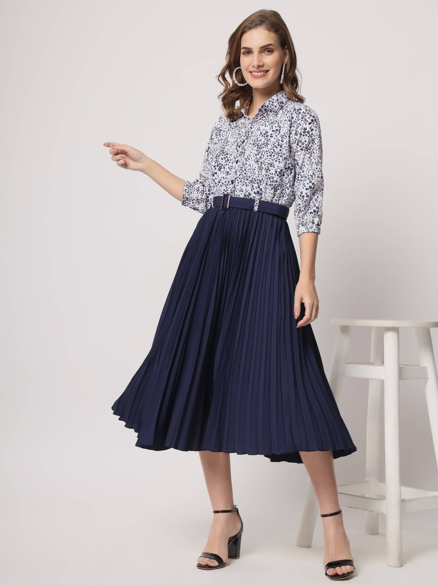 JASH CREATION Women Polyester Printed Fit & Flare Dress ( Blue ) JASH CREATION Women Polyester Printed Fit & Flare Dress ( Blue )
