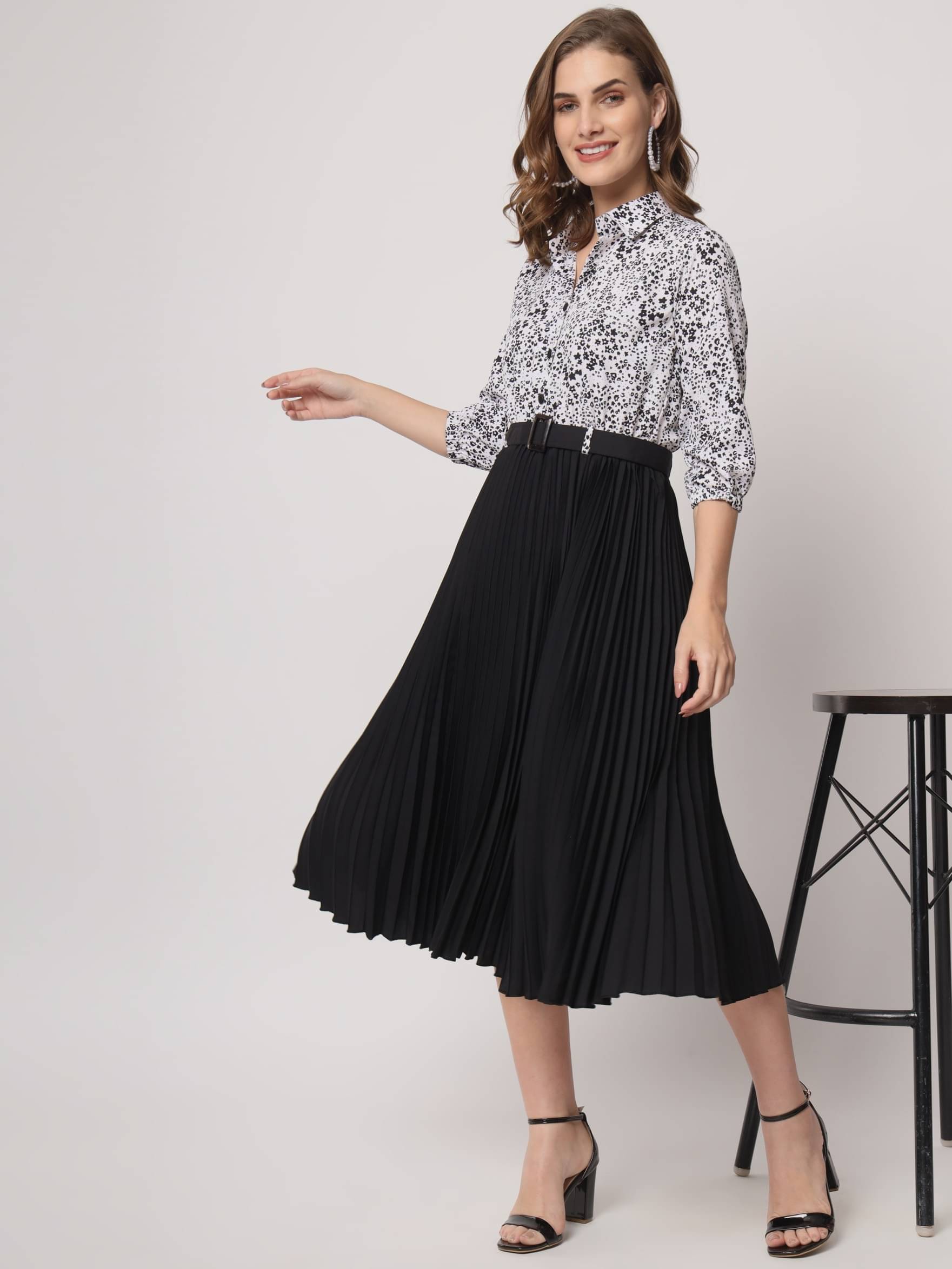 JASH CREATION Polyester Printed Midi Women's Fit & Flare Dress - Black ( Pack of 1 ) JASH CREATION Polyester Printed Midi Women's Fit & Flare Dress - Black ( Pack of 1 )