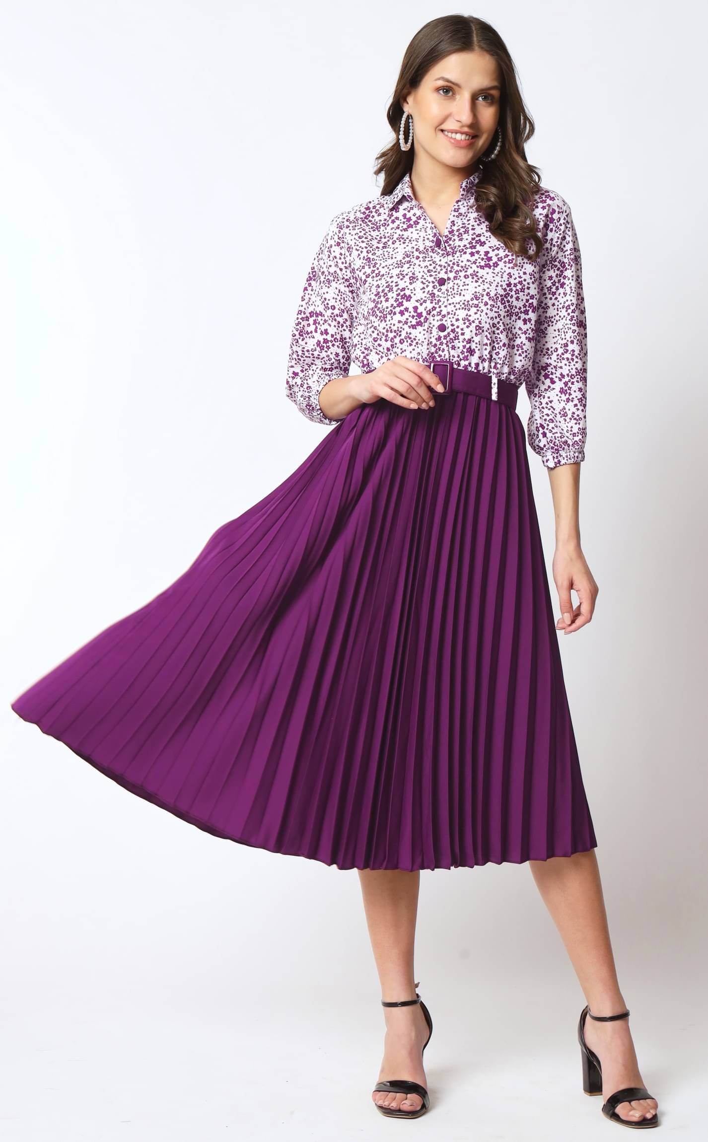 JASH CREATION Polyester Printed Midi Women's Fit & Flare Dress - Purple ( Pack of 1 ) JASH CREATION Polyester Printed Midi Women's Fit & Flare Dress - Purple ( Pack of 1 )