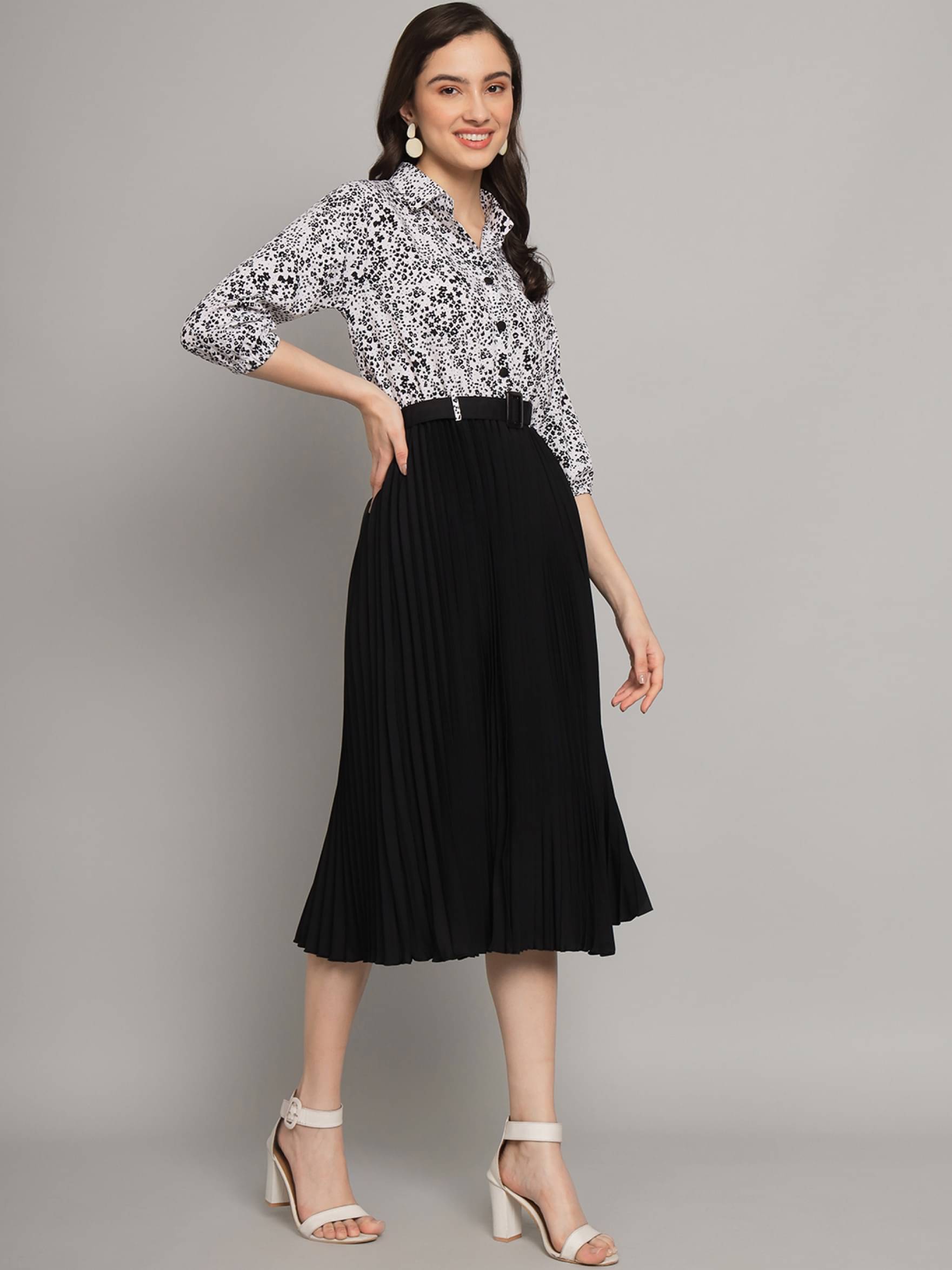JASH CREATION Polyester Printed Midi Women's Fit & Flare Dress - Black ( Pack of 1 ) JASH CREATION Polyester Printed Midi Women's Fit & Flare Dress - Black ( Pack of 1 )