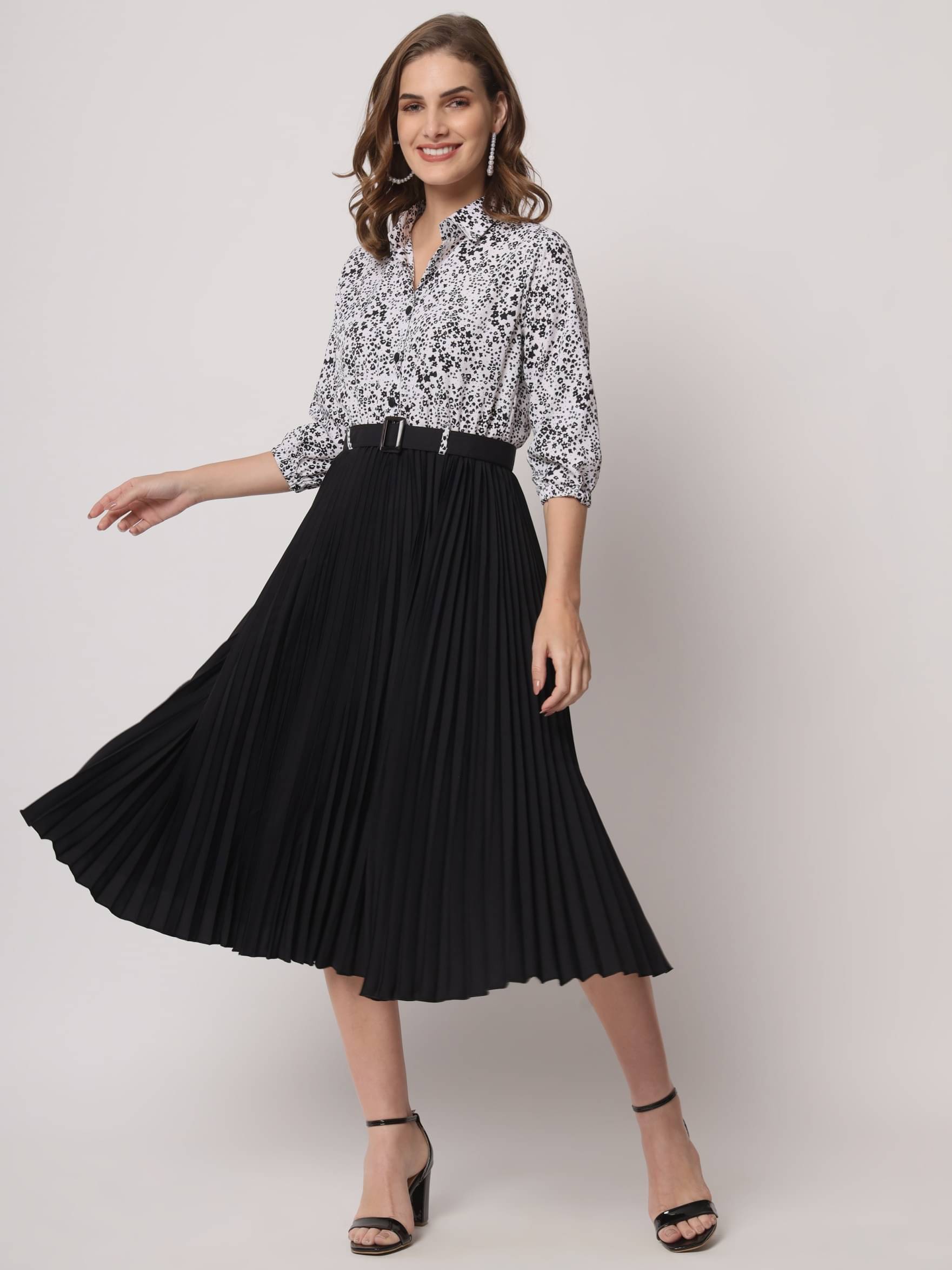     			JASH CREATION Women Polyester Printed Fit & Flare Dress ( Black )