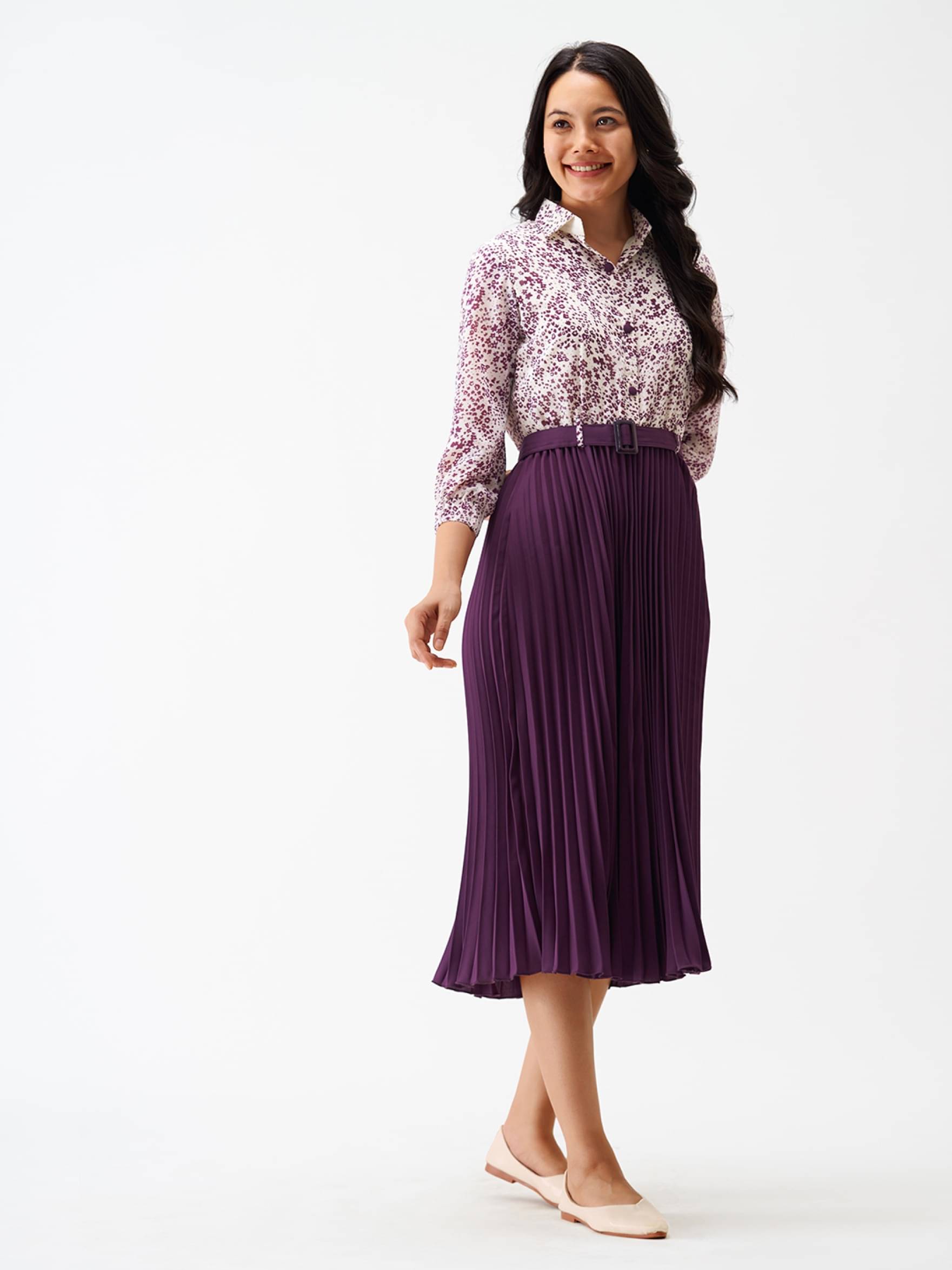 JASH CREATION Polyester Printed Midi Women's Fit & Flare Dress - Purple ( Pack of 1 ) JASH CREATION Polyester Printed Midi Women's Fit & Flare Dress - Purple ( Pack of 1 )