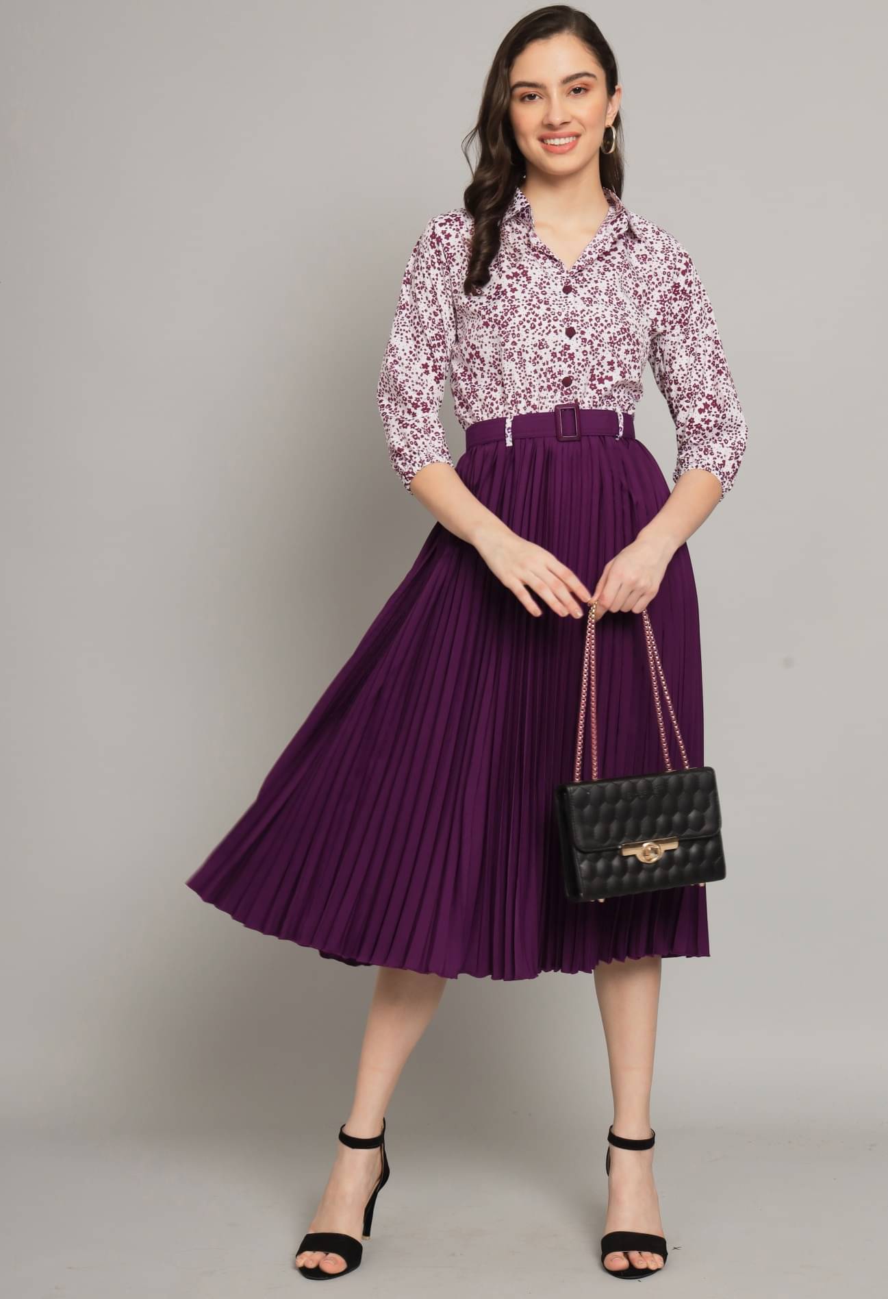 JASH CREATION Polyester Printed Midi Women's Fit & Flare Dress - Purple ( Pack of 1 ) JASH CREATION Polyester Printed Midi Women's Fit & Flare Dress - Purple ( Pack of 1 )