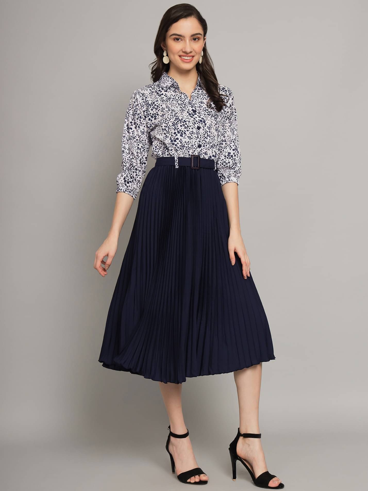 JASH CREATION Polyester Printed Midi Women's Fit & Flare Dress - Blue ( Pack of 1 ) JASH CREATION Polyester Printed Midi Women's Fit & Flare Dress - Blue ( Pack of 1 )