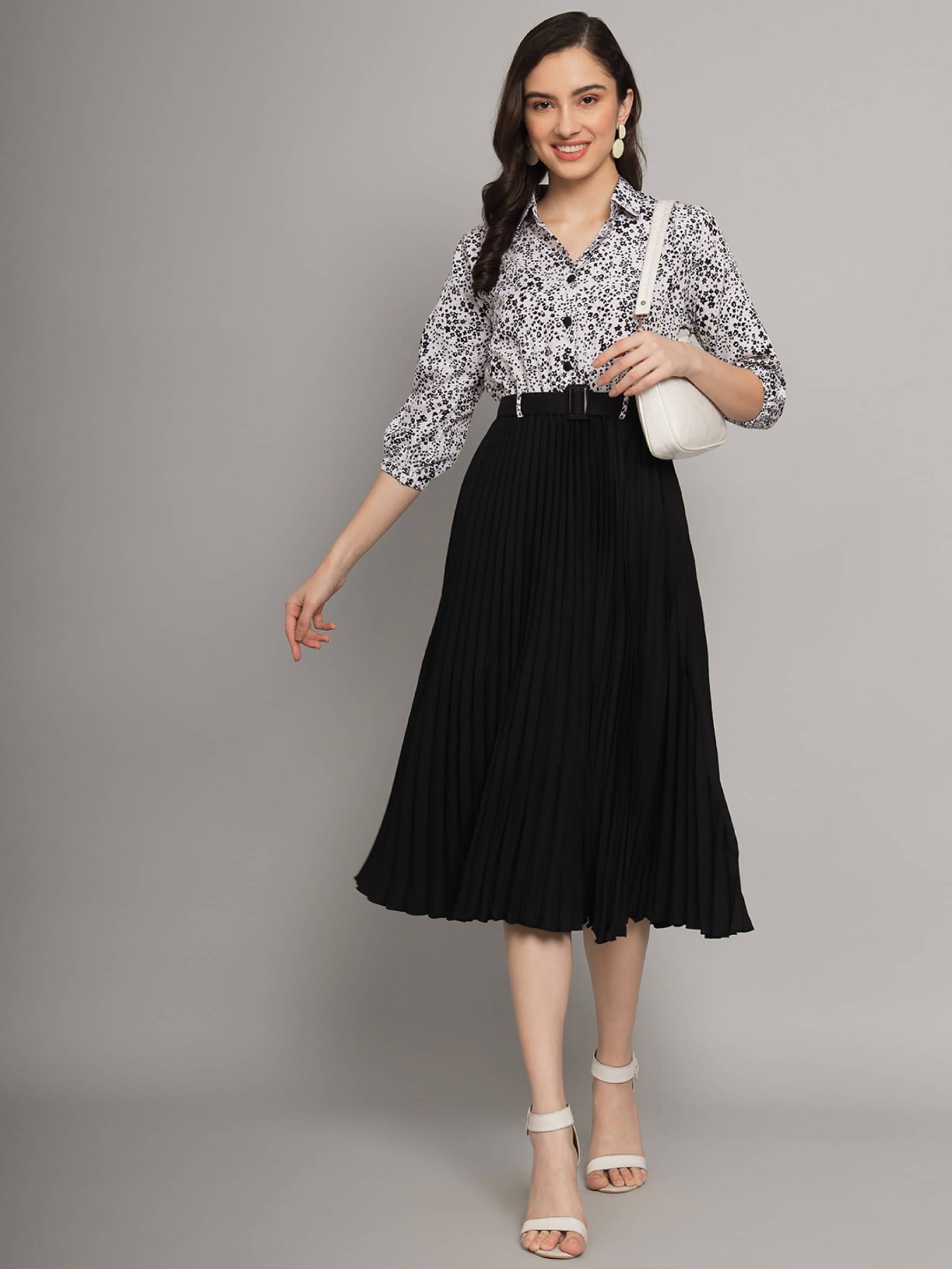 JASH CREATION Polyester Printed Midi Women's Fit & Flare Dress - Black ( Pack of 1 ) JASH CREATION Polyester Printed Midi Women's Fit & Flare Dress - Black ( Pack of 1 )