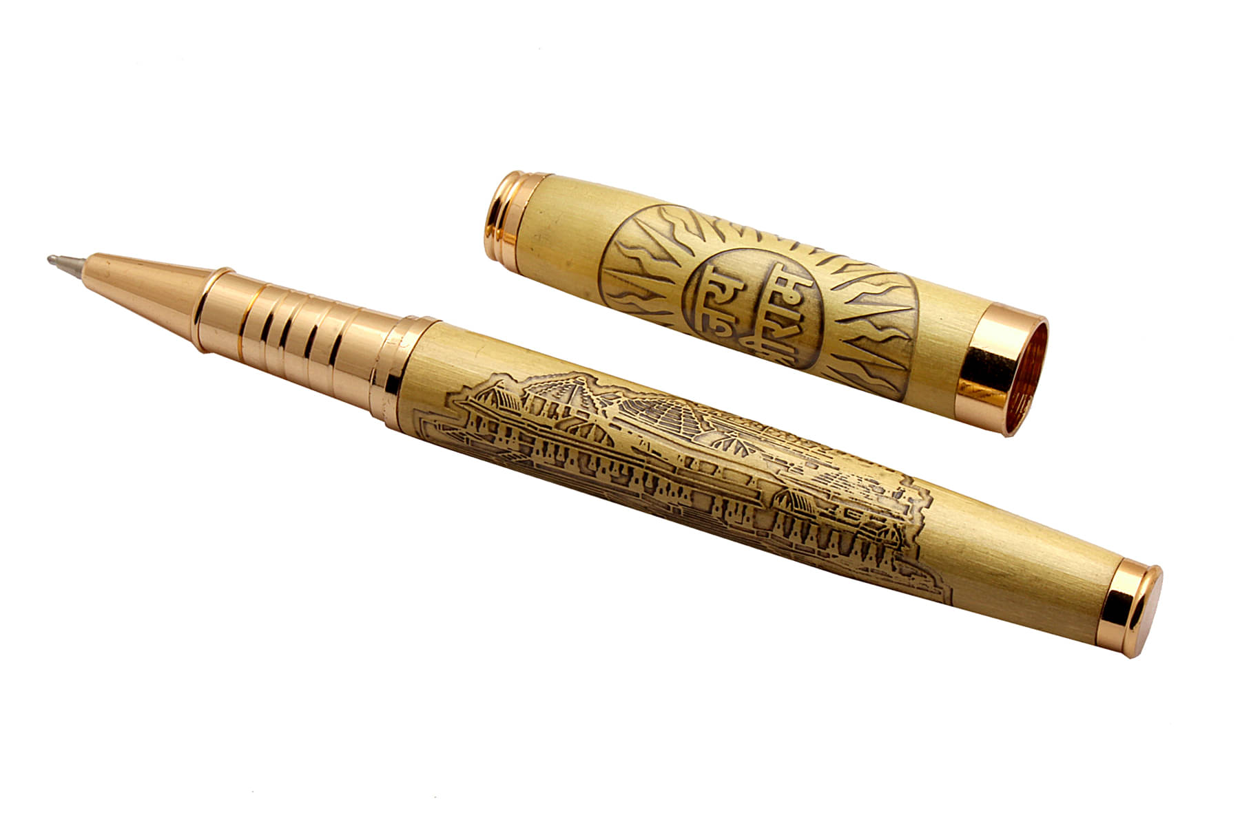     			Jai Shree Ram Ayodhya Mandir Engraved On Golden Metal Body Ballpoint Pen Arrow Clip & Blue Refill