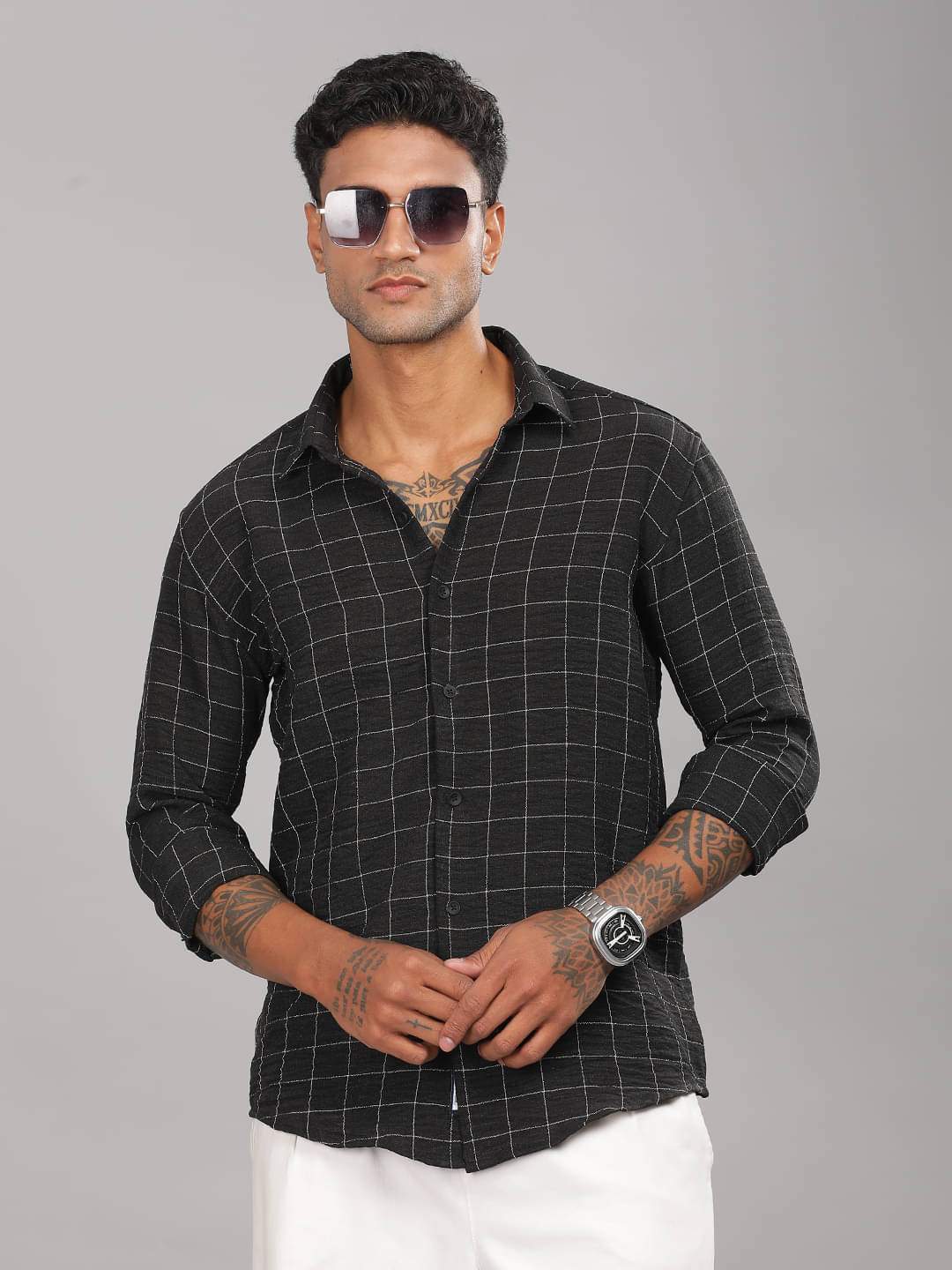 Paul Street Viscose Slim Fit Checks Full Sleeves Men's Casual Shirt - Black ( Pack of 1 ) Paul Street Viscose Slim Fit Checks Full Sleeves Men's Casual Shirt - Black ( Pack of 1 )