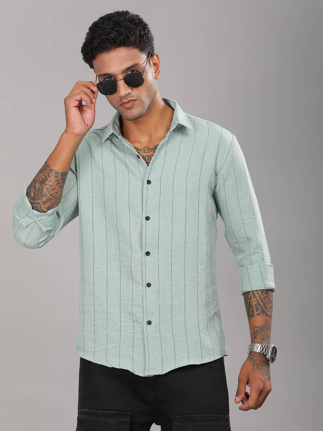 Paul Street Viscose Slim Fit Striped Full Sleeves Men's Casual Shirt - Green ( Pack of 1 ) Paul Street Viscose Slim Fit Striped Full Sleeves Men's Casual Shirt - Green ( Pack of 1 )