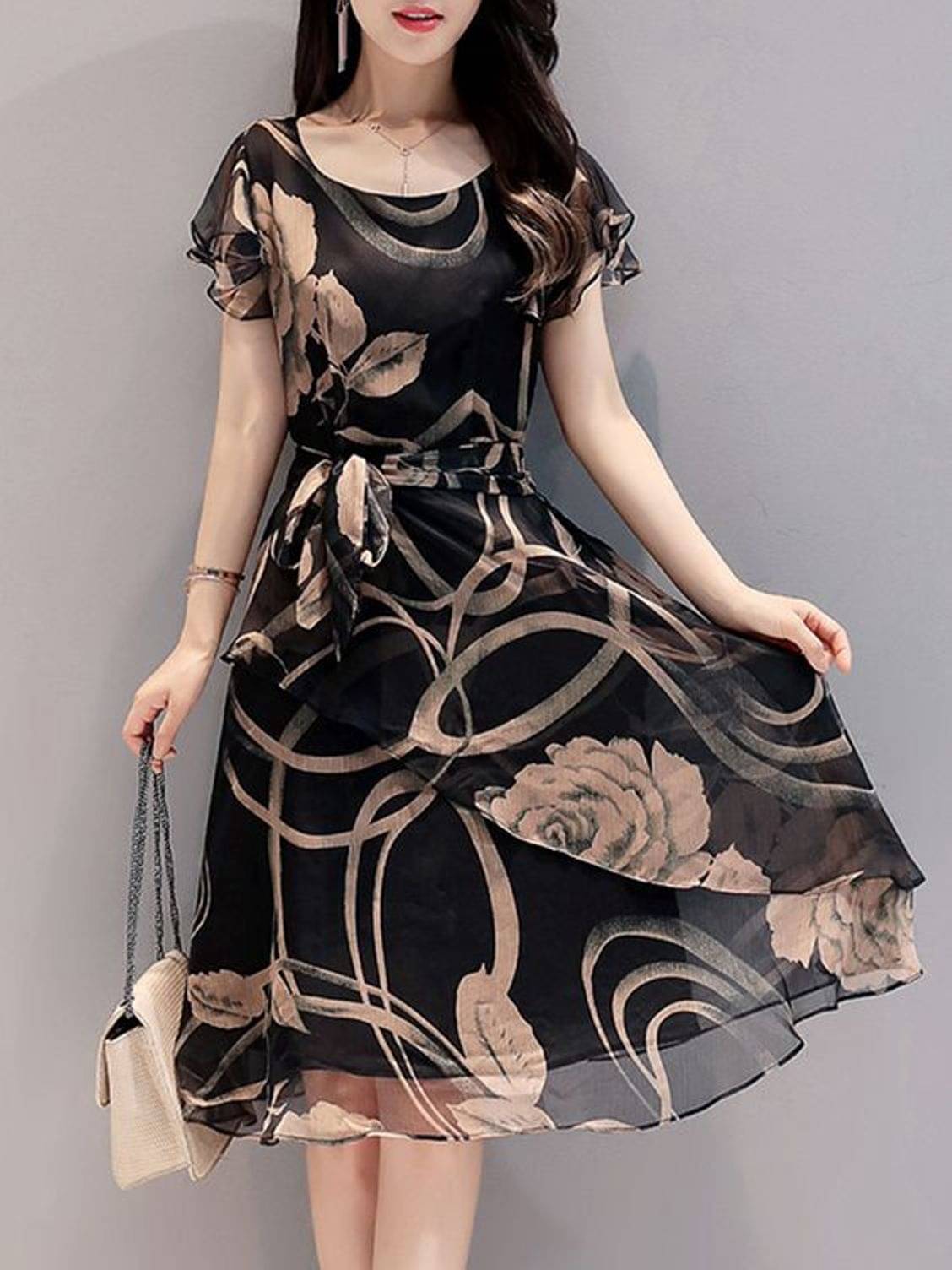 RC NEOEN Women Georgette Printed Fit & Flare Dress ( Black ) RC NEOEN Women Georgette Printed Fit & Flare Dress ( Black )