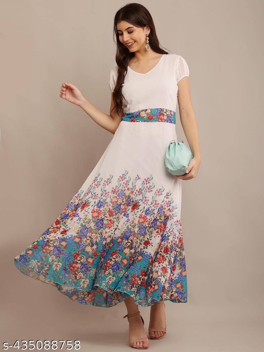 Raabta Fashion Women Georgette Printed Gown ( White )