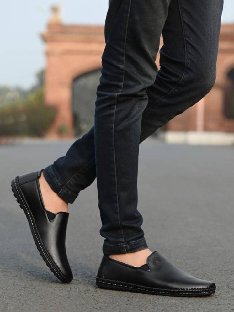     			Rising Wolf Black Men's Slip On Formal Shoes