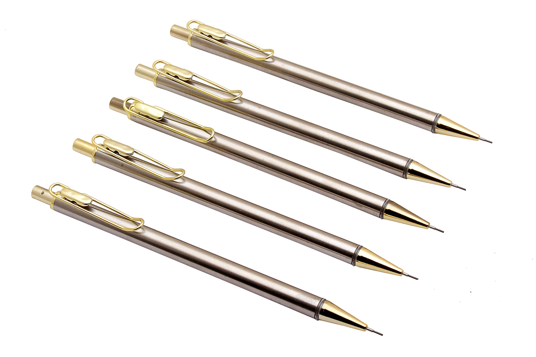     			Srpc Set Of 5 Senior 0.7 mm Mechanical Pencils Brushed Steel Body With Golden Trims