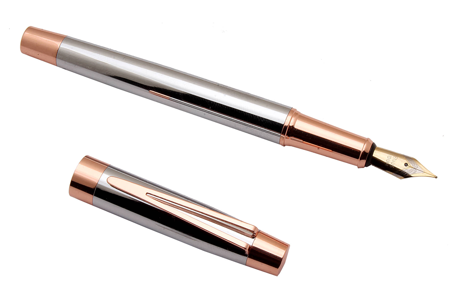     			Srpc Ultra Full Chrome Metal Body Fountain Pen With Rose Gold Trims & Dualtone Fine Nib