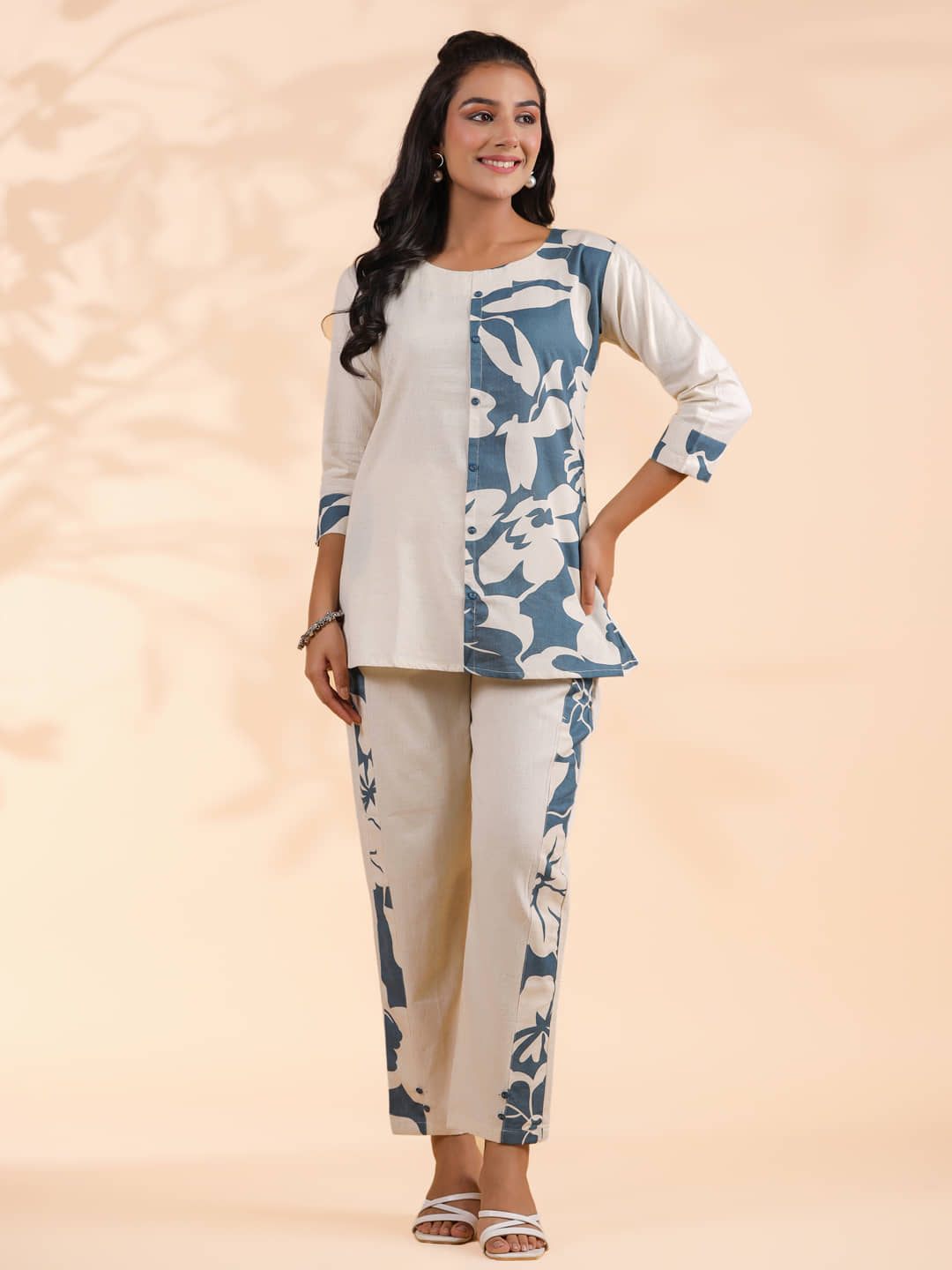 Vbuyz Women Printed Tunic With Trousers Co-Ord Set ( Turquoise )