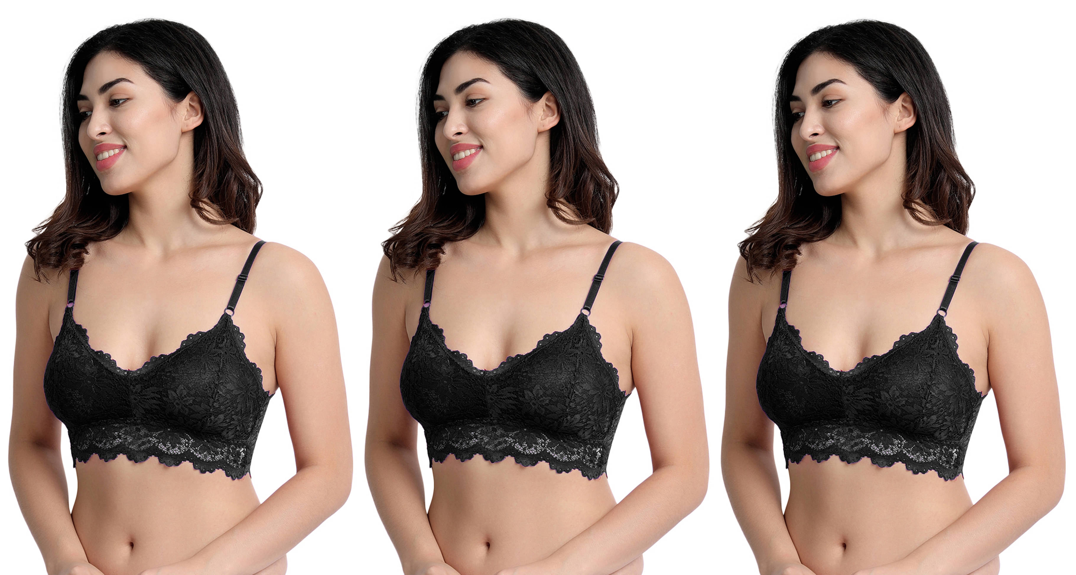 3Mads Pack of 3 Lace Lightly Padded Women's Everyday Bra ( Black ) GBra006_BK_BK_BK 3Mads Pack of 3 Lace Lightly Padded Women's Everyday Bra ( Black ) GBra006_BK_BK_BK
