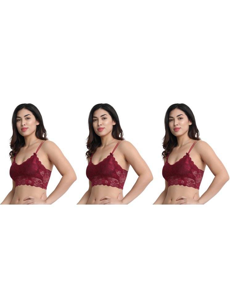     			3Mads Pack of 3 Lace Lightly Padded Women's Bralette Bra ( Maroon ) SFH266_LBW_LBW_LBW