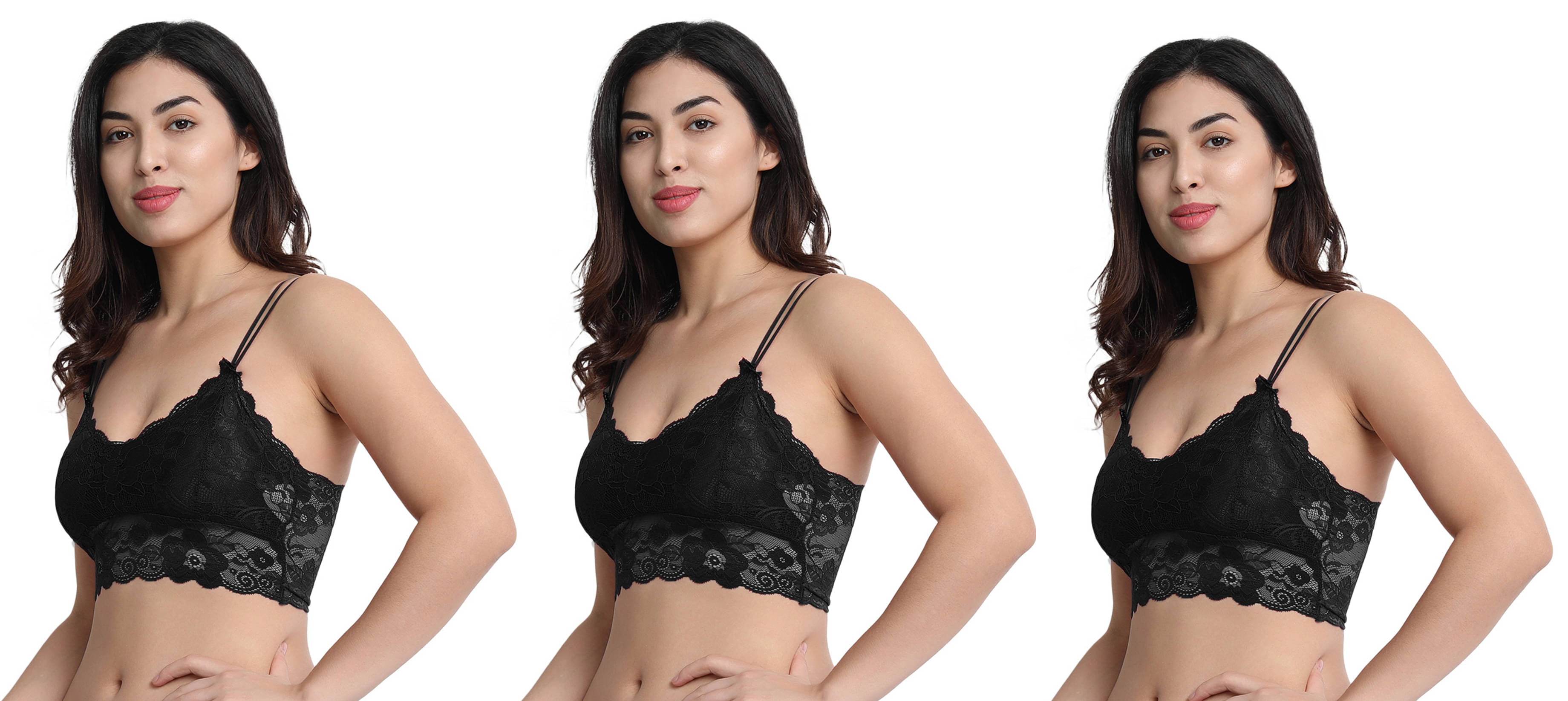 3Mads Pack of 3 Lace Lightly Padded Women's Bralette Bra ( Black ) SFH266_BK_BK_BK 3Mads Pack of 3 Lace Lightly Padded Women's Bralette Bra ( Black ) SFH266_BK_BK_BK