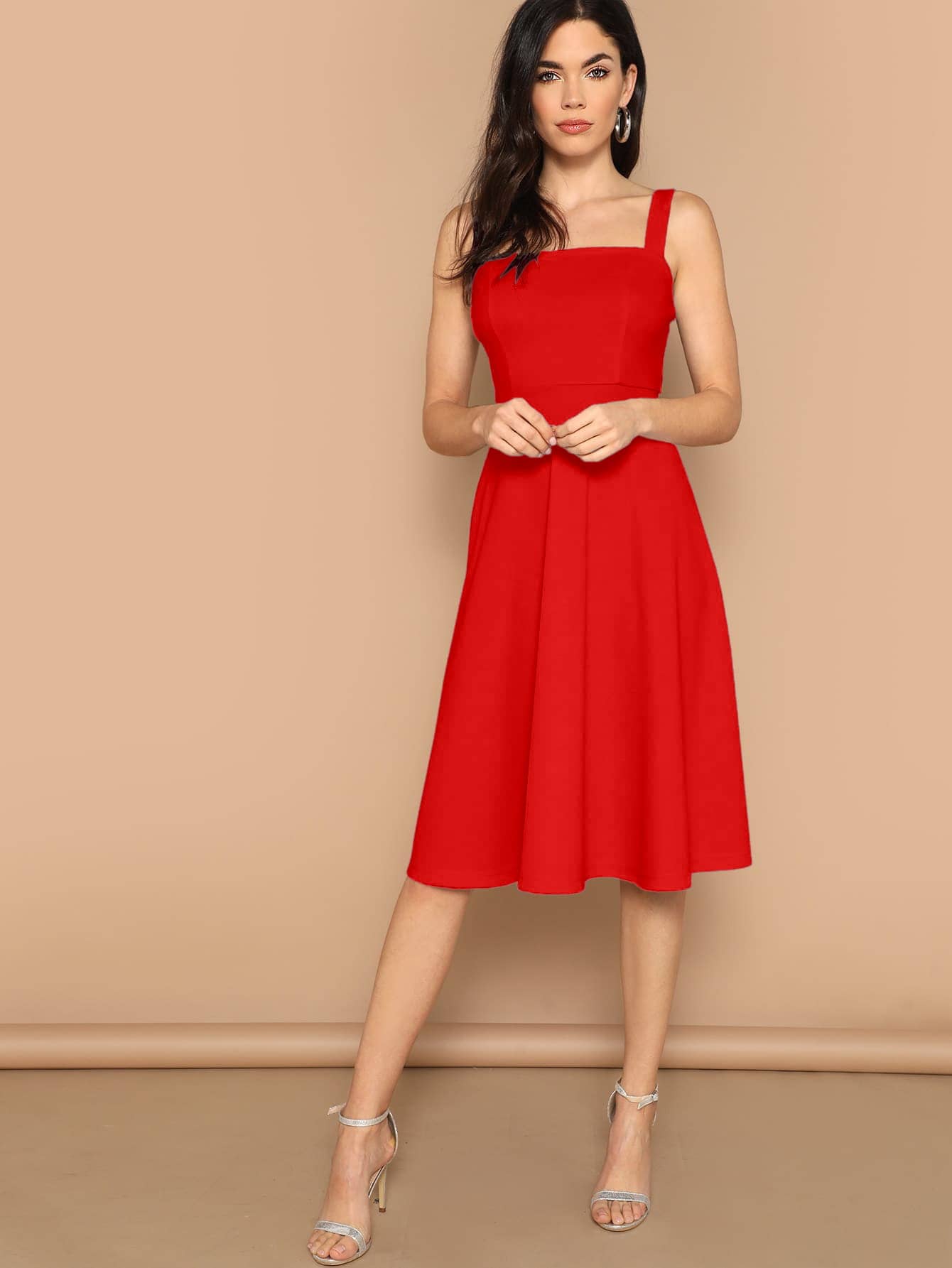 Aahwan Women Polyester Solid Fit & Flare Dress ( Red )