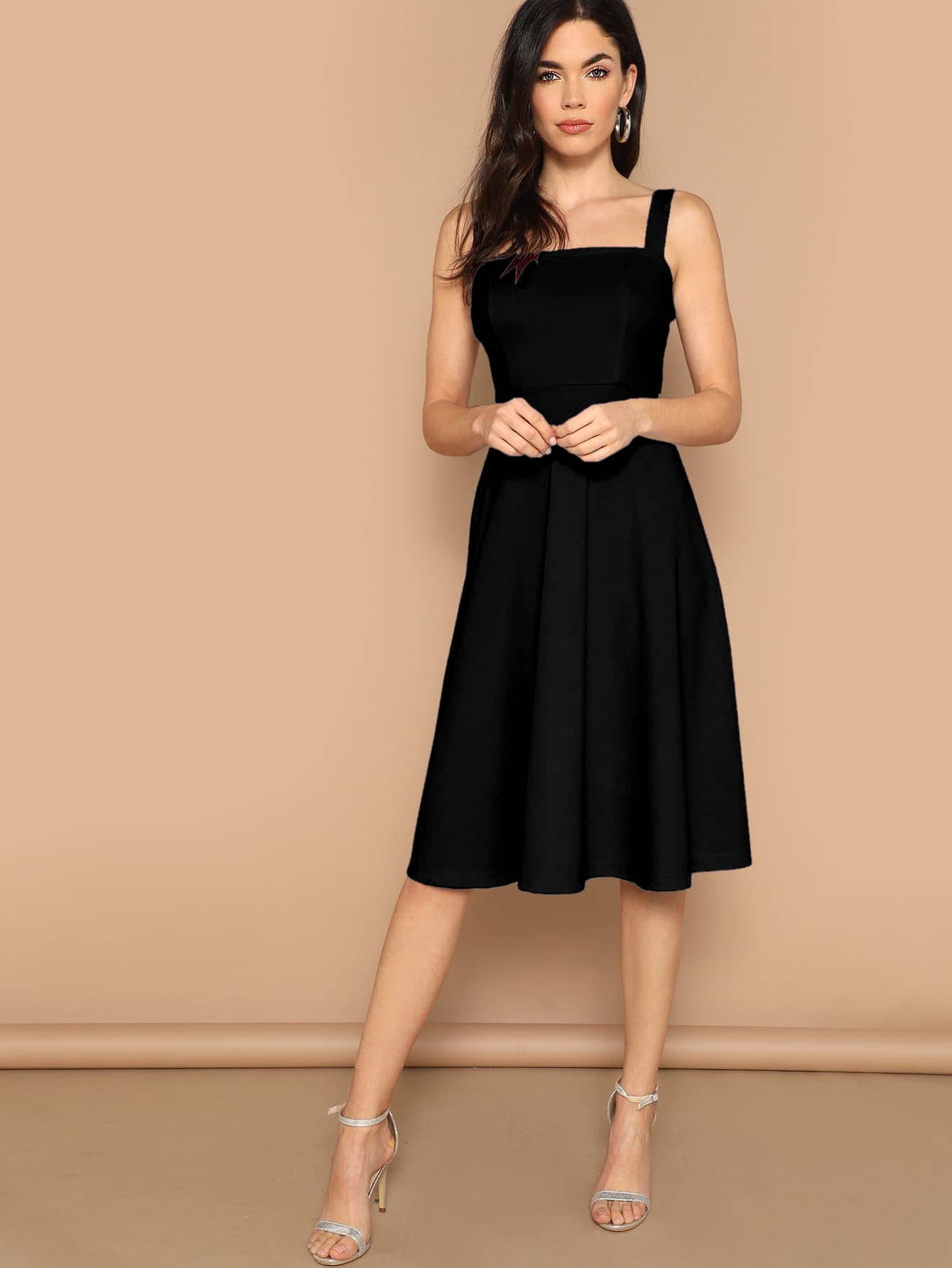 Aahwan Women Polyester Solid Fit & Flare Dress ( Black )