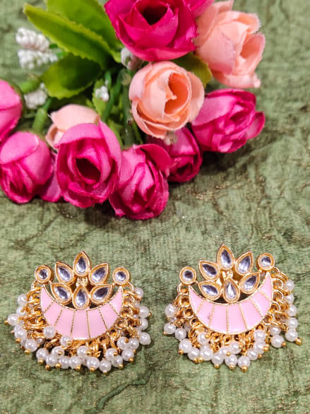     			BIYU Pink Chandbalis Earrings ( Pack of 1 )