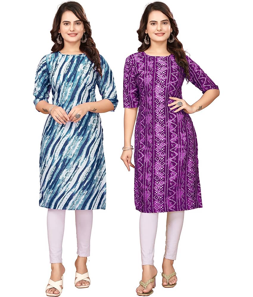DESIGNER DREAM Crepe Printed Straight Women's Kurti - Blue,Purple ( Pack of 2 ) - Kurtis, Tunics | Buy online on ZillyBuy