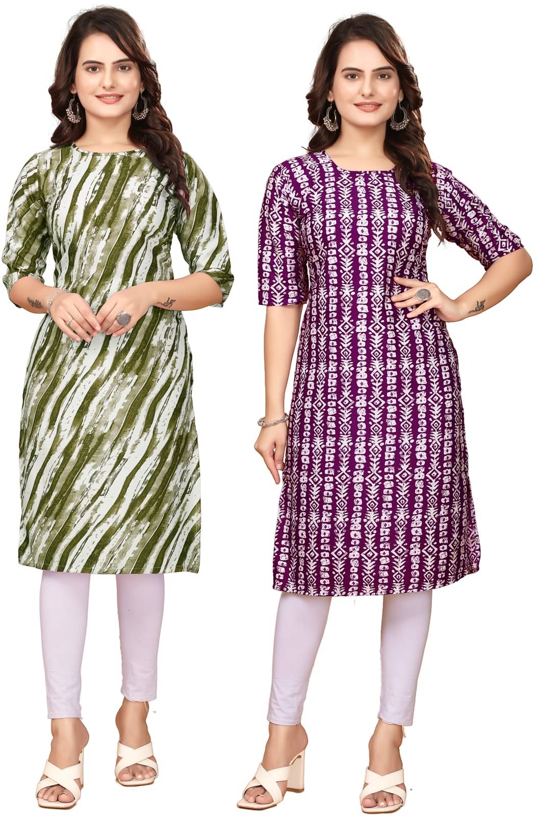 DESIGNER DREAM Crepe Printed Straight Women's Kurti - Green,Maroon ( Pack of 2 ) DESIGNER DREAM Crepe Printed Straight Women's Kurti - Green,Maroon ( Pack of 2 )