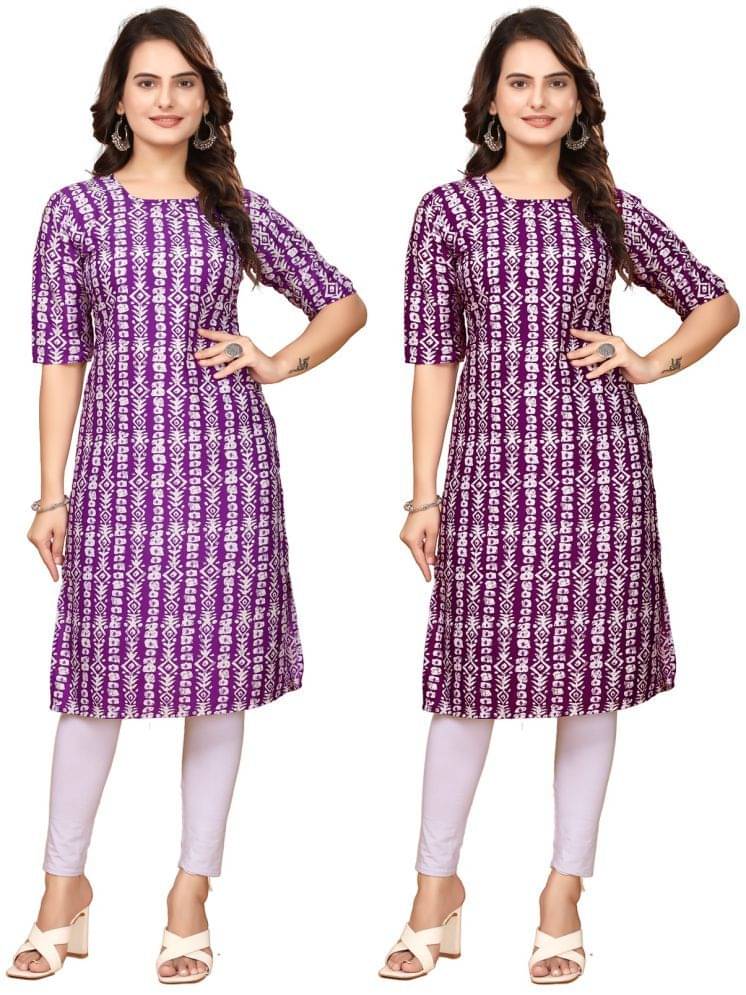     			DESIGNER DREAM Crepe Printed Straight Women's Kurti - Lavender,Maroon ( Pack of 2 )