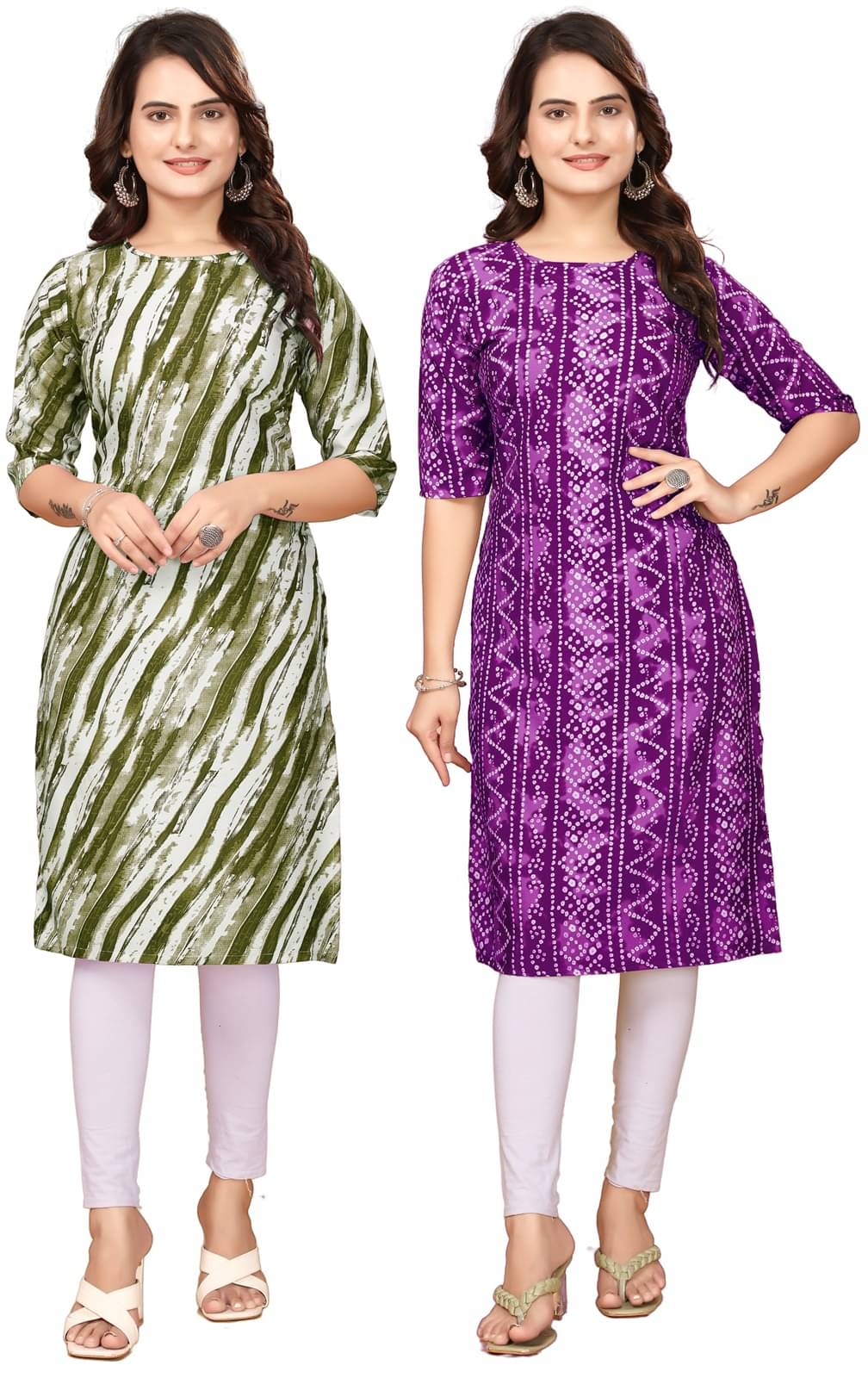 DESIGNER DREAM Crepe Printed Straight Women's Kurti - Green,Purple ( Pack of 2 )     			DESIGNER DREAM Crepe Printed Straight Women's Kurti - Green,Purple ( Pack of 2 )