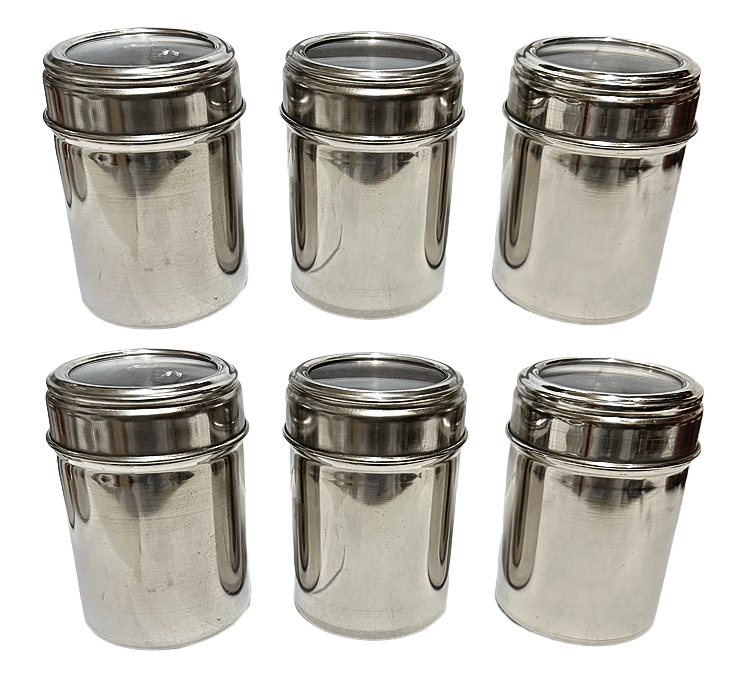 Dynore see through Dabbi Steel Silver Utility Container ( Set of 6 ) Dynore see through Dabbi Steel Silver Utility Container ( Set of 6 )