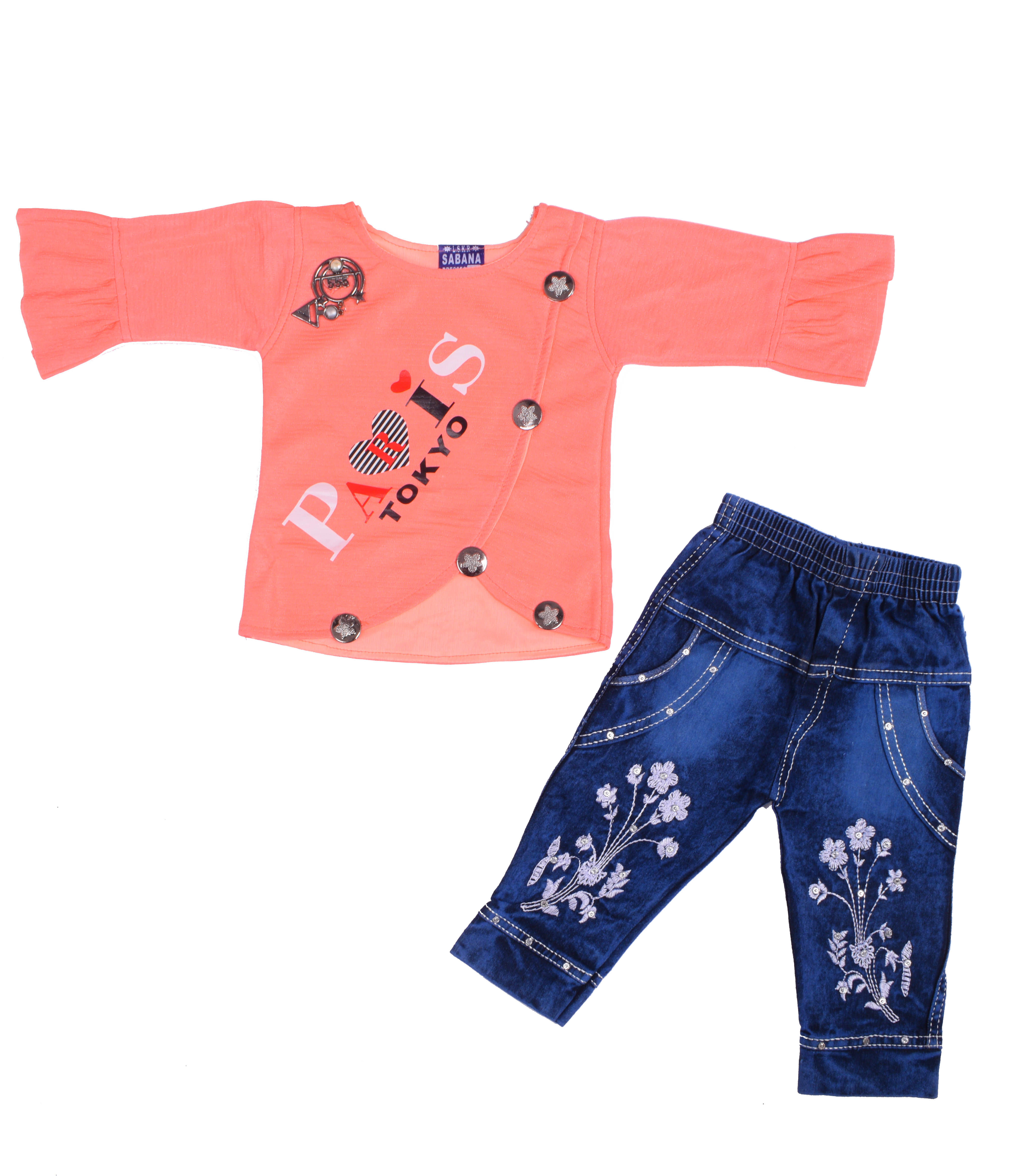     			Eva And Ali Pack of 1 Baby Girls Cotton Blend Top & Trouser ( Orange )