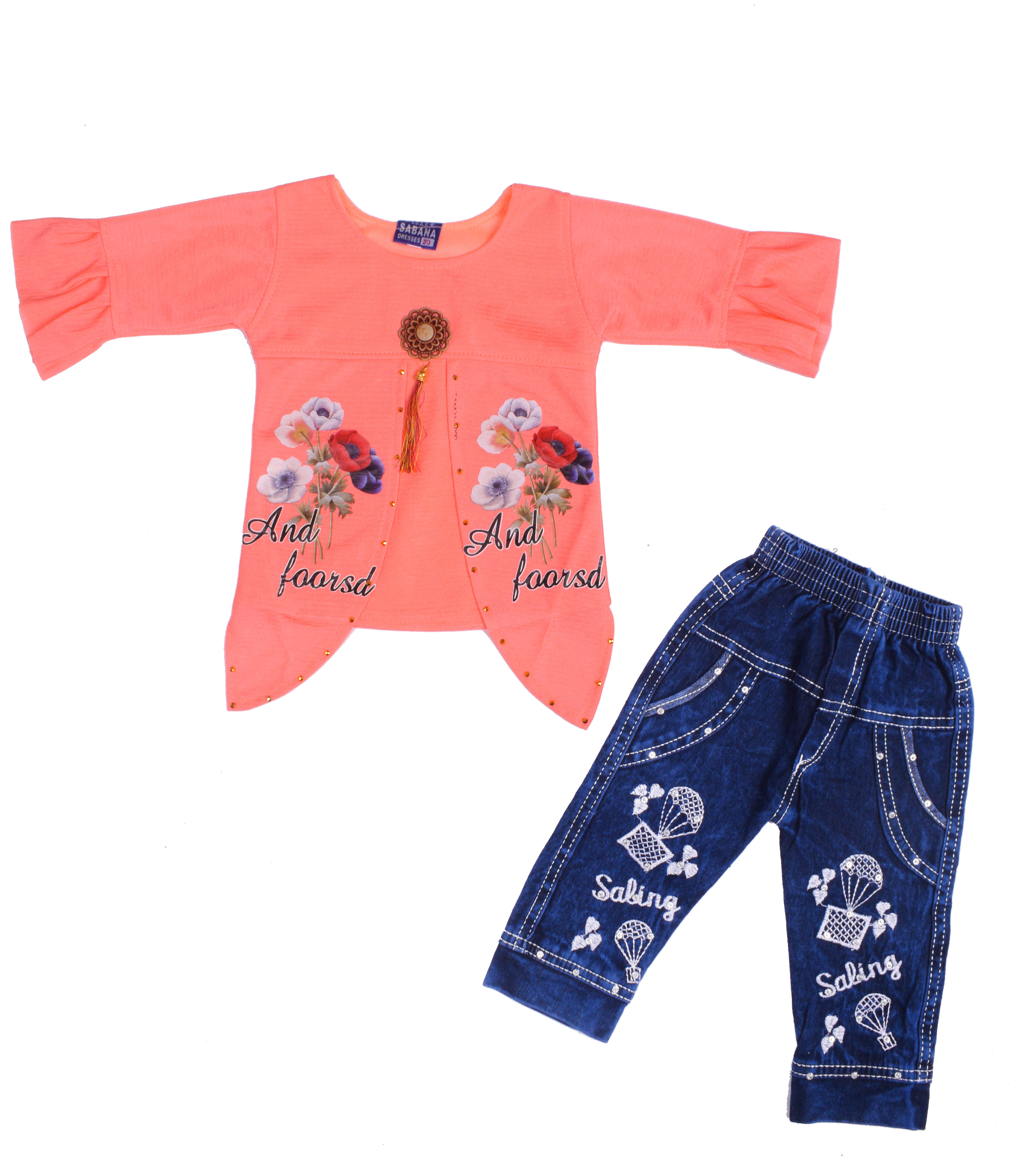     			Eva And Ali Pack of 1 Baby Girls Cotton Blend Top & Trouser ( Orange )