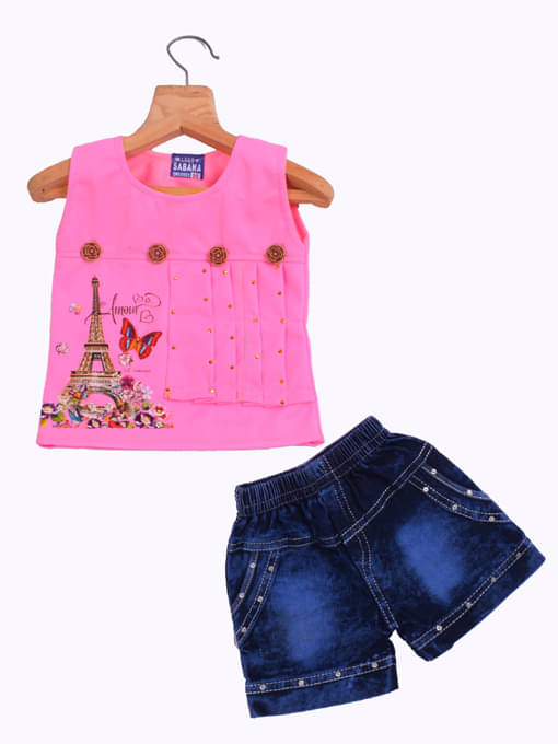    			Eva And Ali Pack of 1 Baby Girls Cotton Blend Top & Shorts ( Pink )