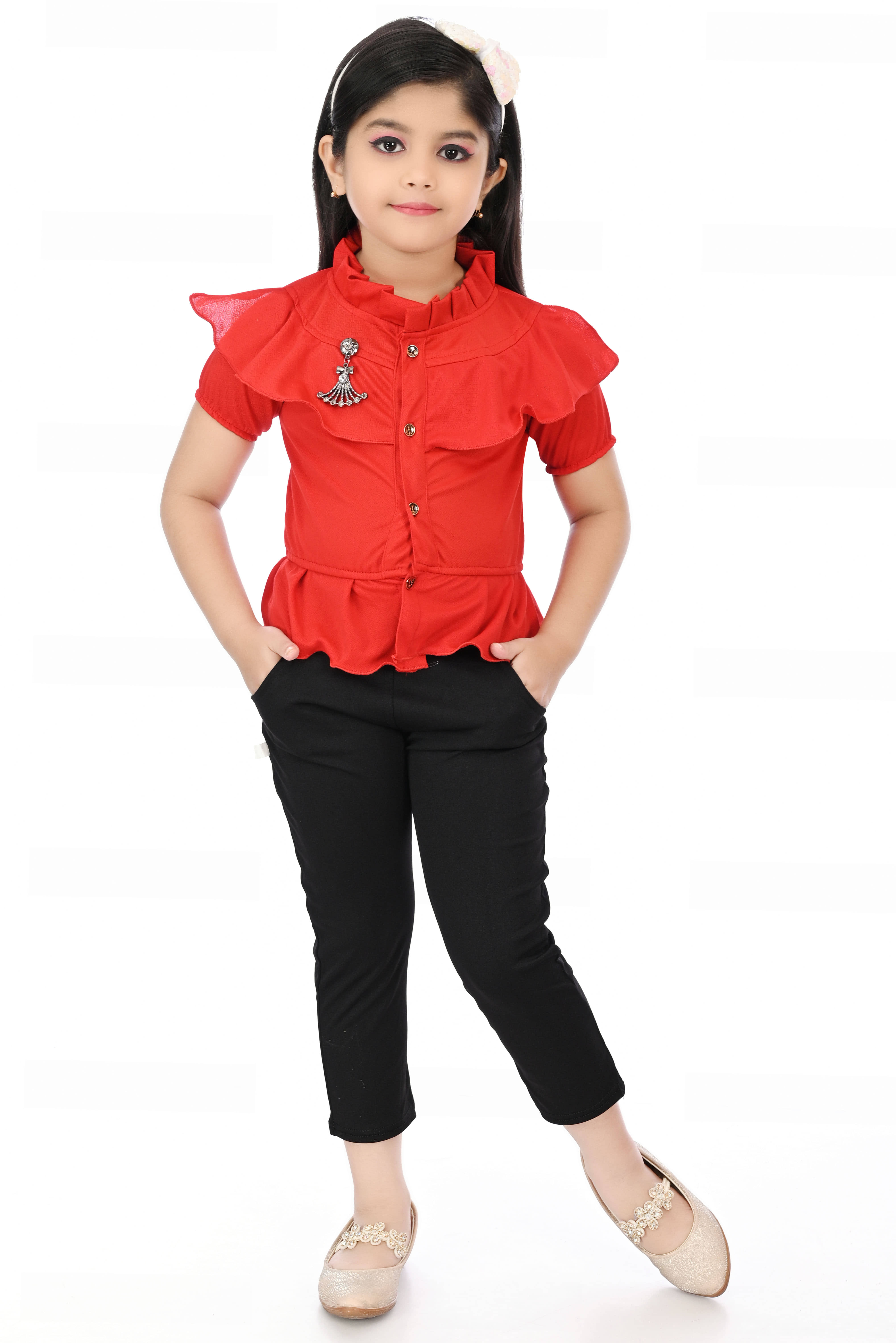 Eva And Ali Pack of 1 Baby Girls Cotton Blend Top & Trouser ( Red & Black )