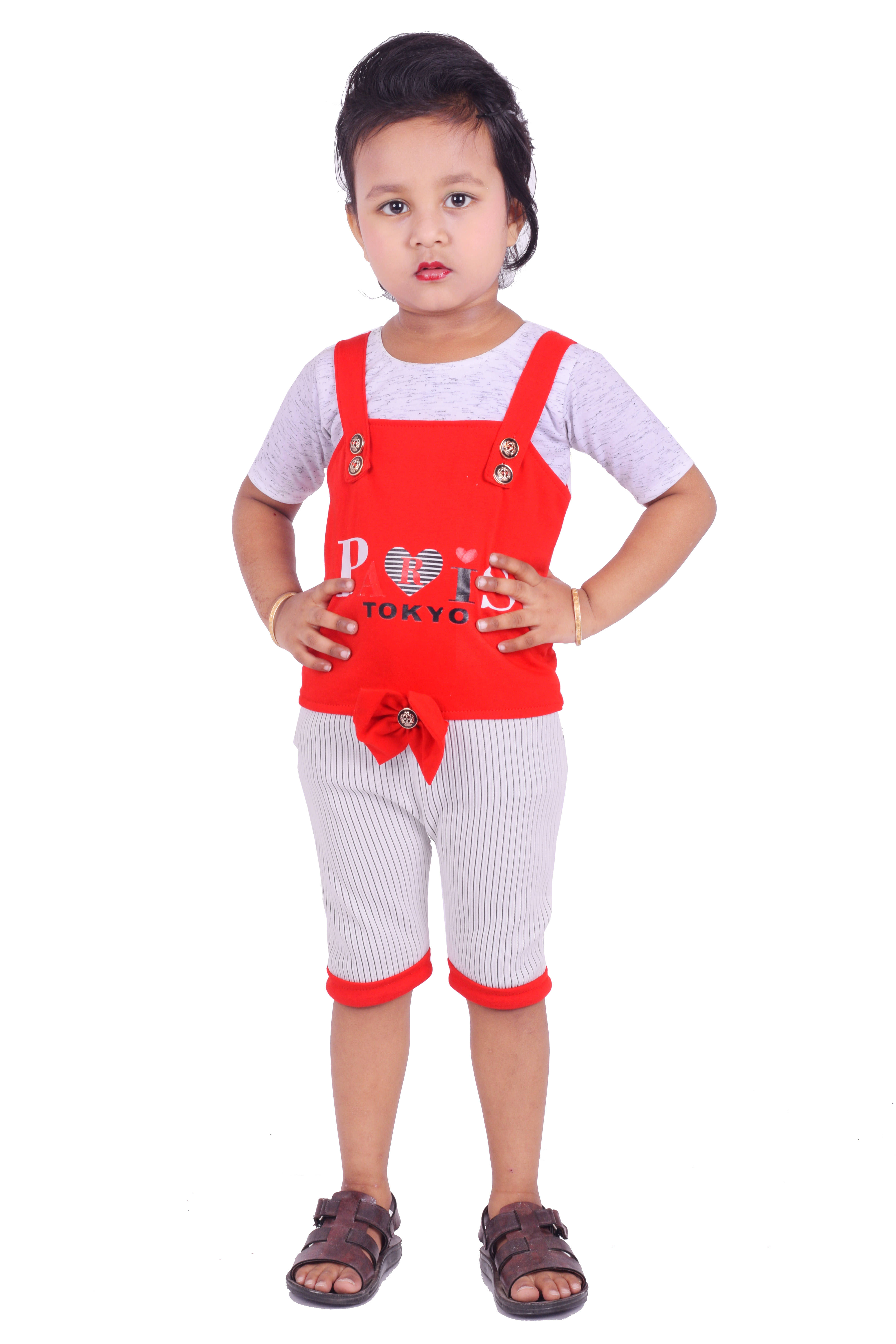     			Eva And Ali Pack of 1 Baby Girls Cotton Blend Dungaree Sets ( Red )