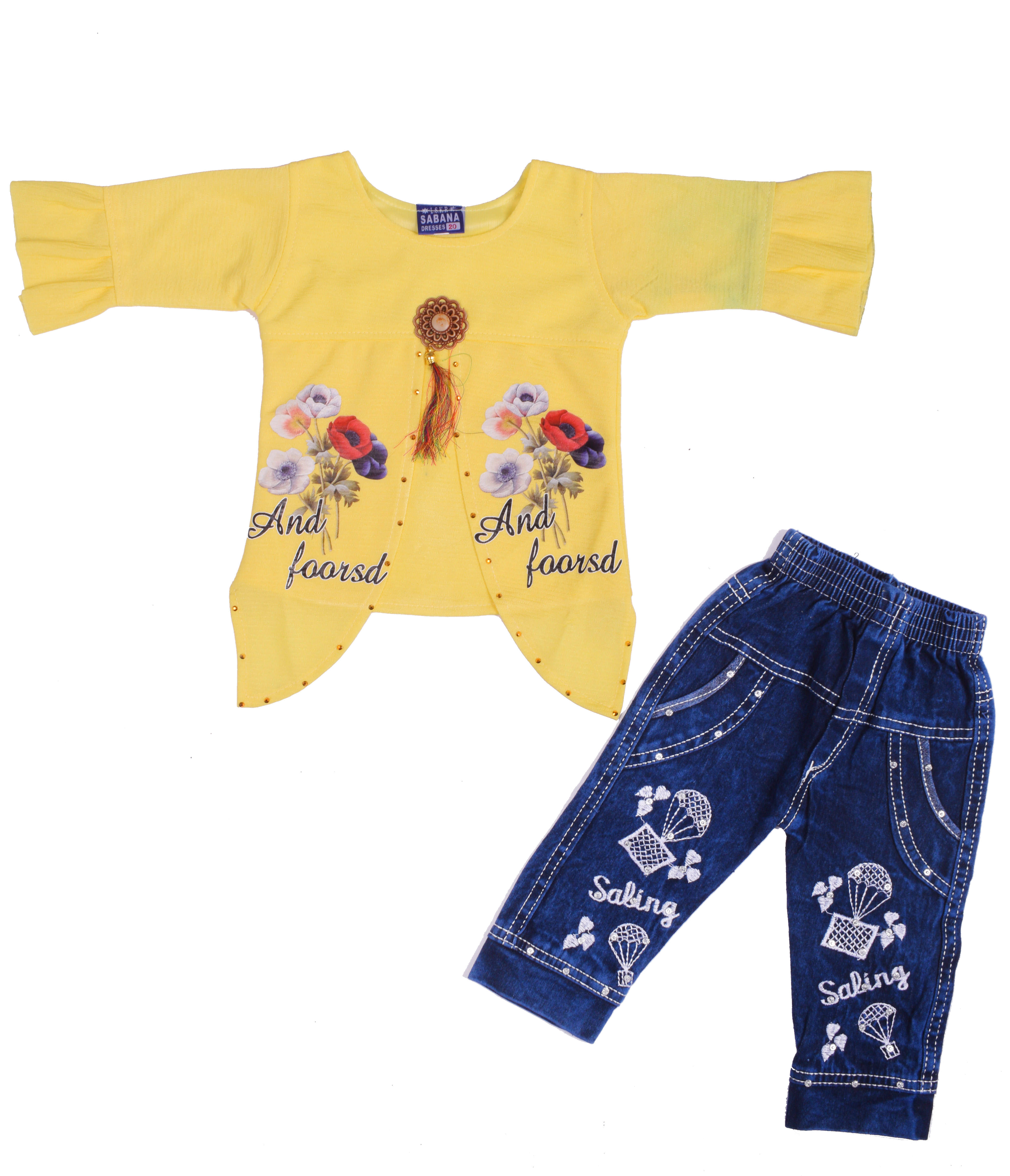     			Eva And Ali Pack of 1 Baby Girls Cotton Blend Top & Trouser ( Yellow )