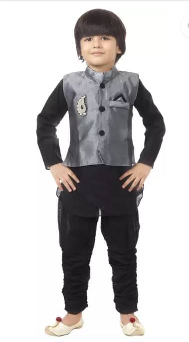     			Eva And Ali Baby Boys Cotton Blend Kurta Pyjama ( Black )