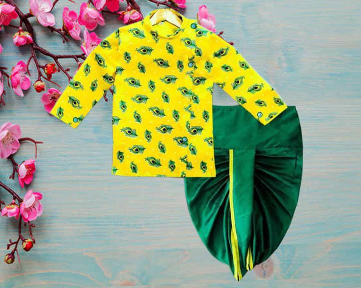 Eva And Ali Baby Boys Cotton Blend Kurta Pyjama ( Yellow ) - Kurtas & Kurta Sets | Buy online on ZillyBuy