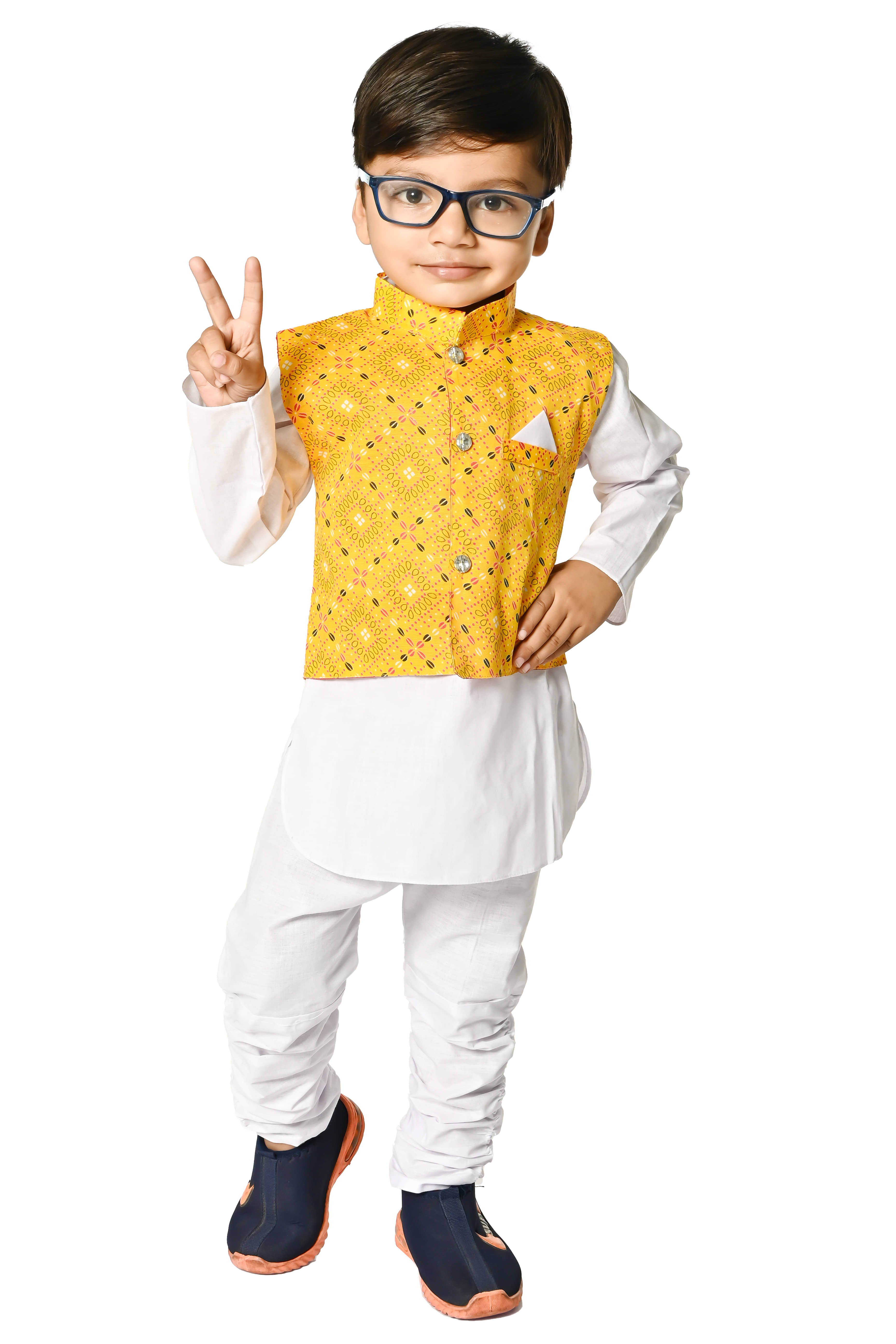 Eva And Ali Baby Boys Cotton Blend Kurta Pyjama ( Yellow ) - Kurtas & Kurta Sets | Buy online on ZillyBuy