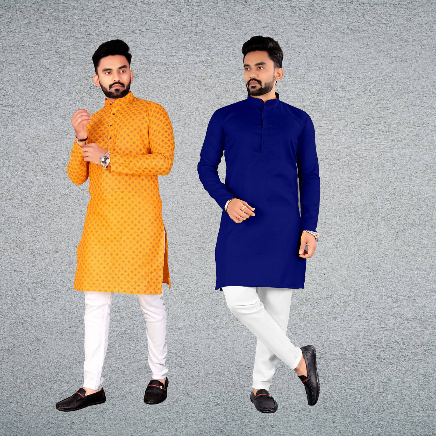     			FRELURO Muticolor Cotton Blend Men's Regular Kurta ( Pack of 2 )