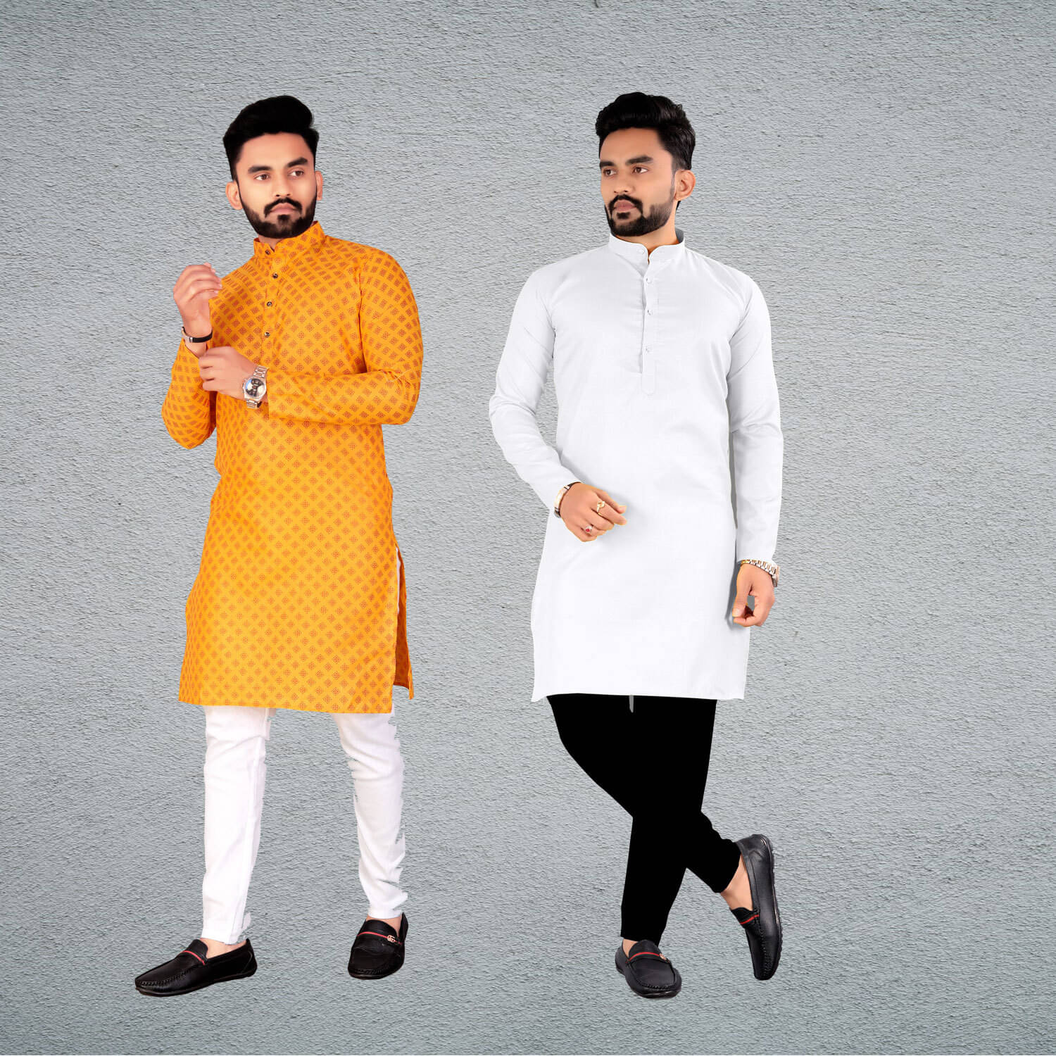    			FRELURO Muticolor Cotton Blend Men's Regular Kurta ( Pack of 2 )