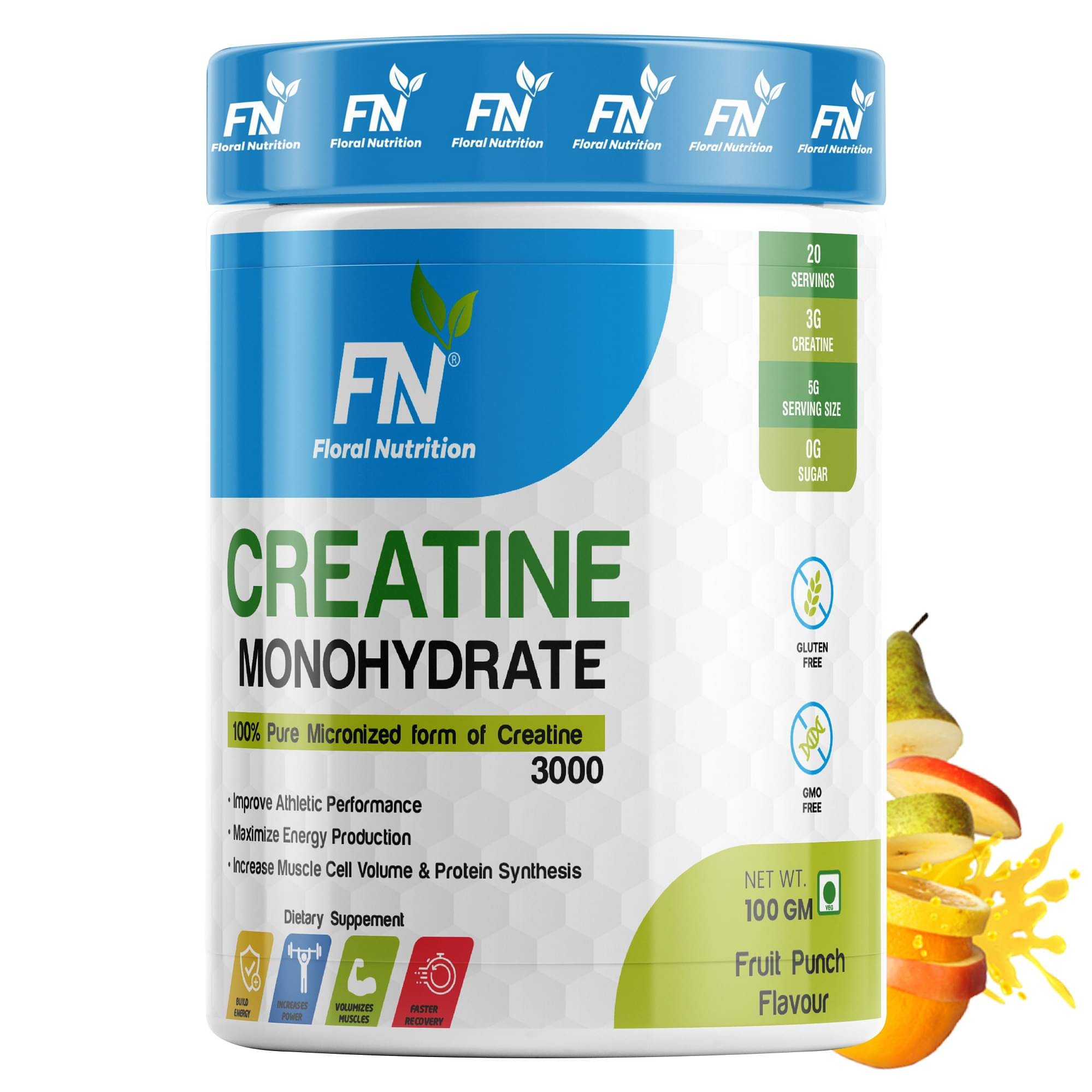 Floral Nutrition Creatine monohydrate Micronized 3000mg 100 gm Floral Nutrition Creatine monohydrate Micronized 3000mg 100 gm