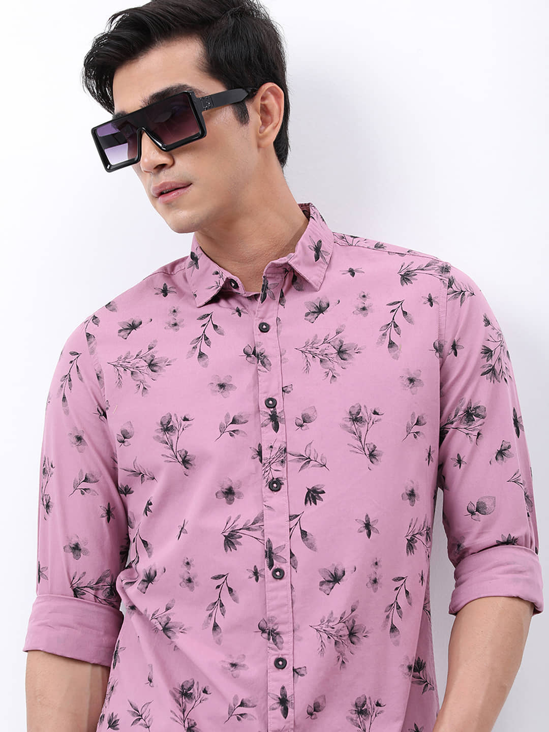 Ketch 100% Cotton Slim Fit Printed Full Sleeves Men's Casual Shirt - Pink ( Pack of 1 )