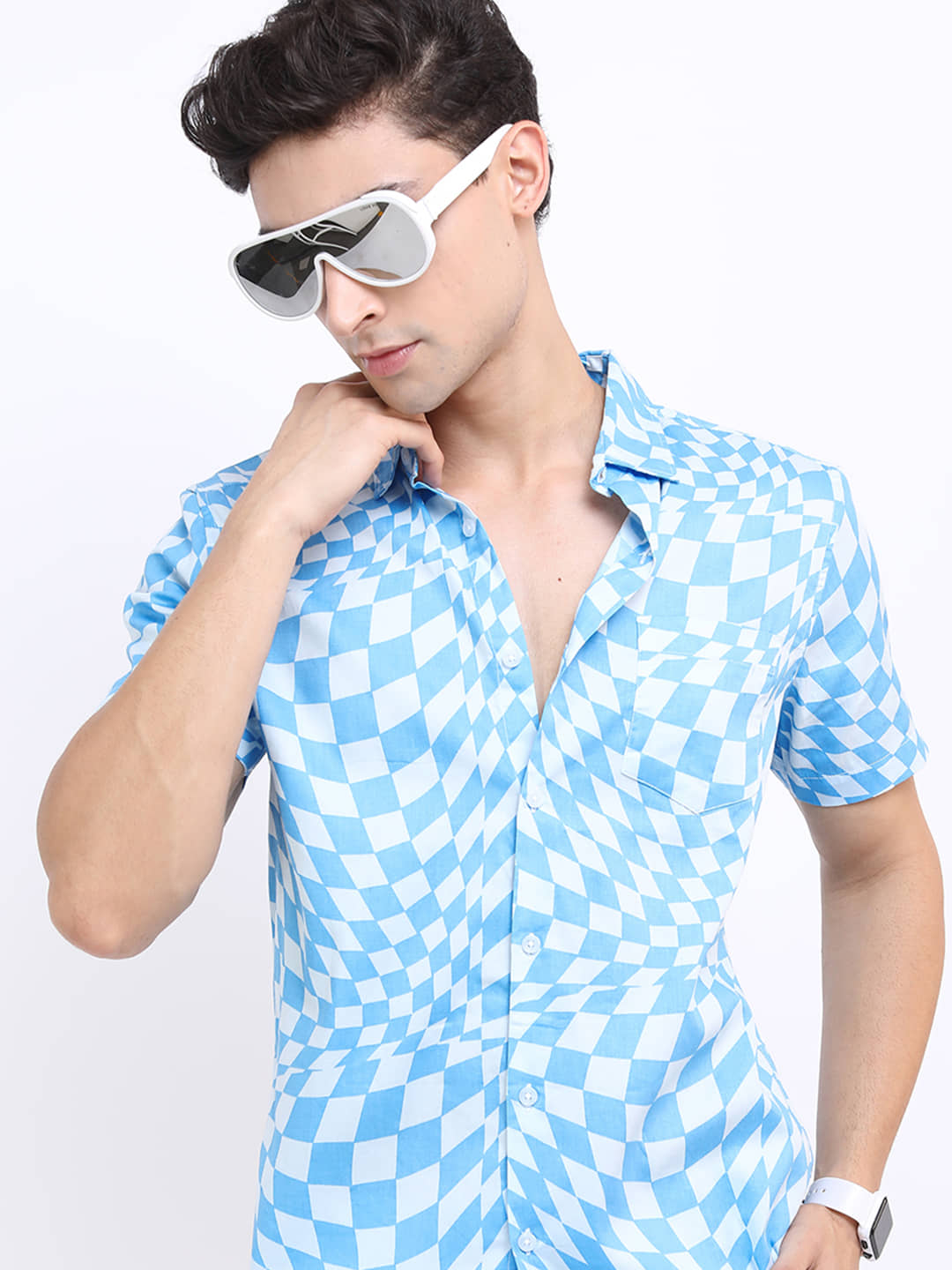 Ketch 100% Cotton Slim Fit Printed Half Sleeves Men's Casual Shirt - Blue ( Pack of 1 )